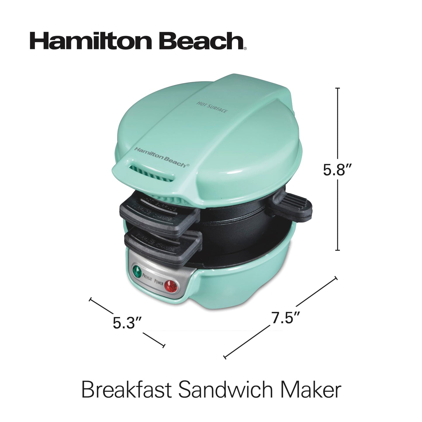 Hamilton Beach - Sandwichera de desayuno con anillo para cocinar huevos, ingredientes personalizados, perfecto para magdalenas inglesas, cruasanes, mini gofres, regalo perfecto de elefante blanco,