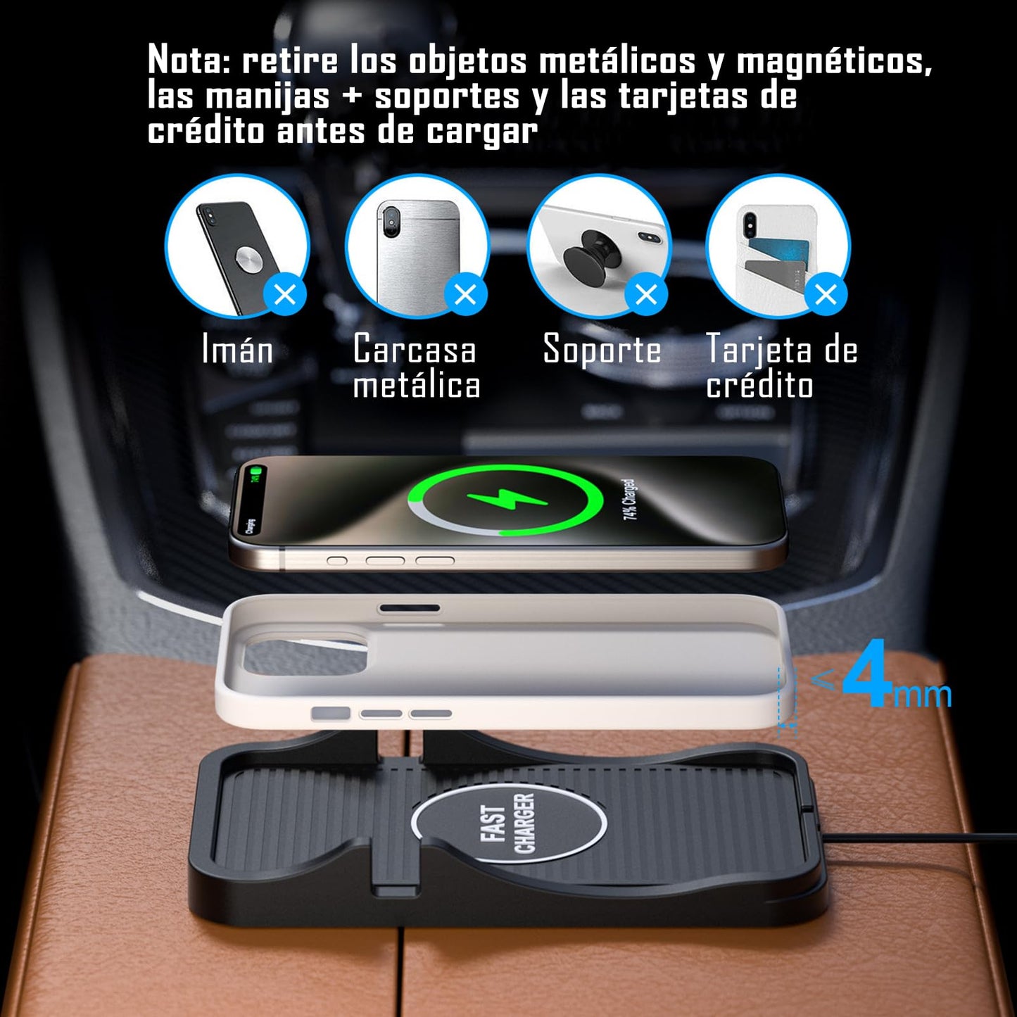 IOPDXZW Base de Carga inalámbrica para Auto,15 W Cargador inalambrico automovil tapete, Almohadilla de Carga inalámbrica para Auto para teléfonos móviles y Auriculares con Carga inalámbrica