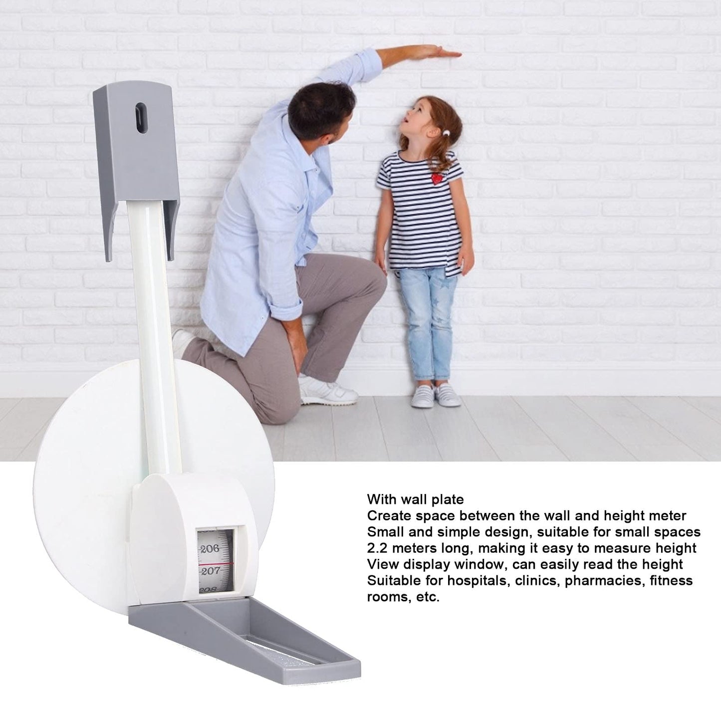 Cinta Métrica de Medición de Altura Montada en la Pared Regla de Crecimiento de Medidor de Altura Métrica de 220 Cm con Placa de Pared para el Hogar Y las Clínicas