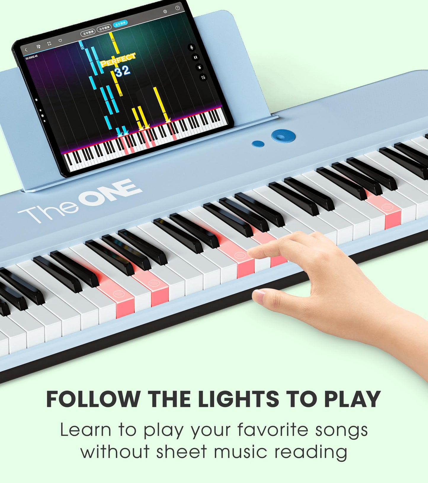Teclado de Piano Inteligente The ONE COLOR Azul con 256 Timbres y Luces LED Integradas