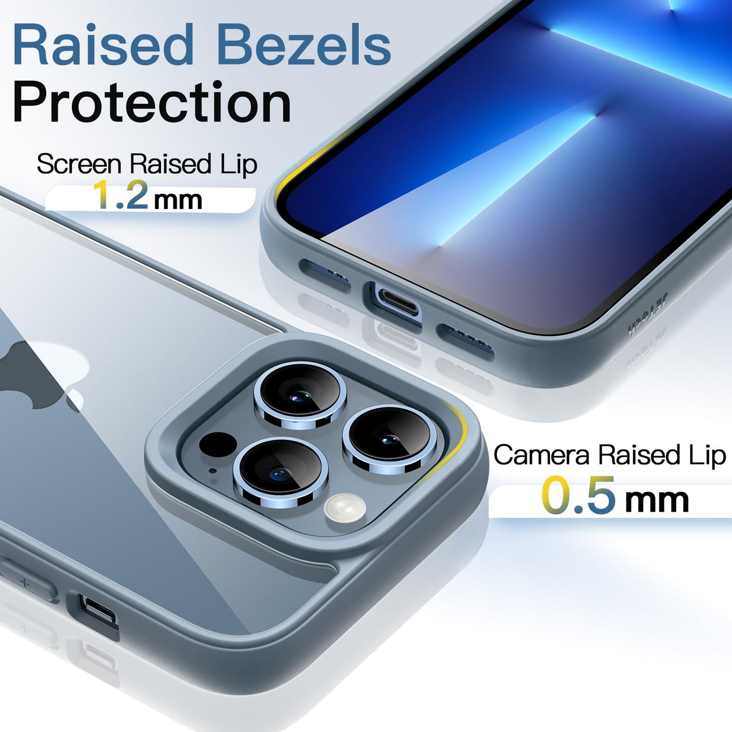 JETech Funda para iPhone 13 Pro 6.1 Pulgadas, Carcasa Antigolpes, Marco de TPU Mate Color Sólido, Anti-Arañazos Respaldo Transparente (Azul Alpino)