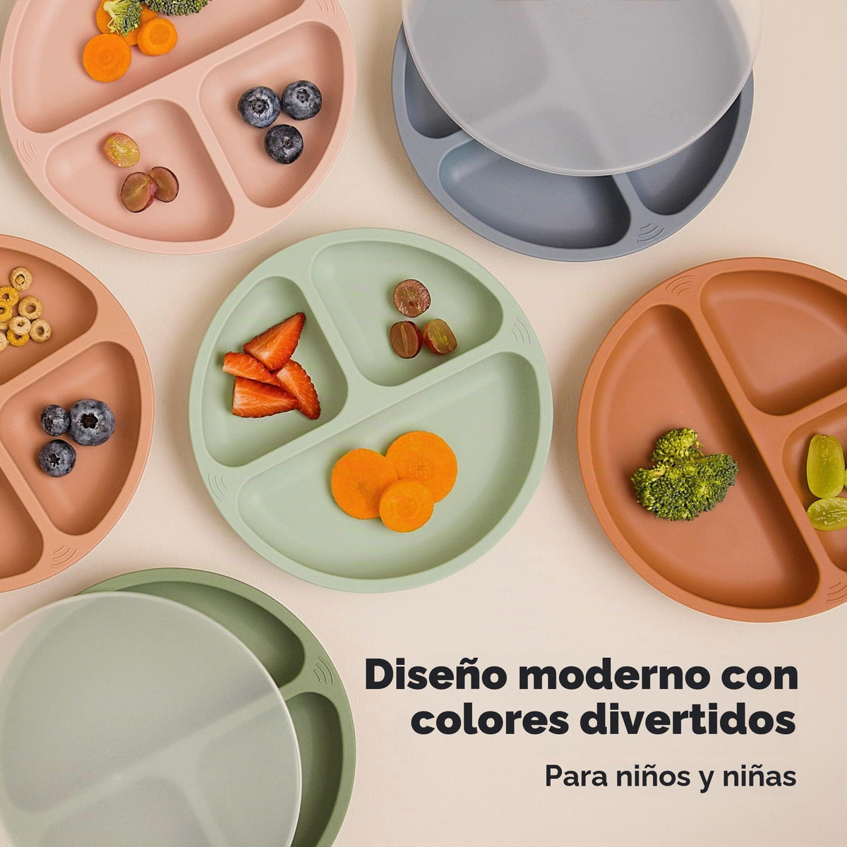 KeaBabys Placas de succión con tapa para bebé, paquete de 3 placas de succión 100% de silicona para bebés, niños, placas para bebés con succión, tapa, sin BPA, microondas (Amaze)