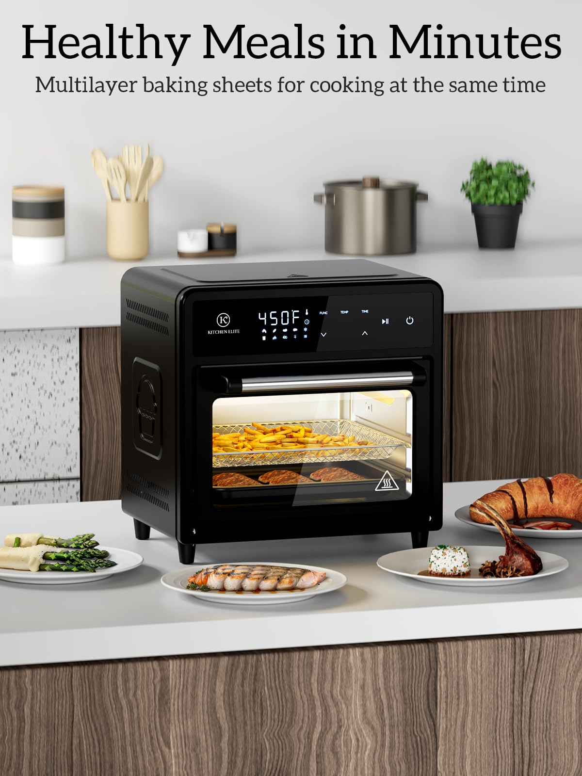 Kitchen Elite Air Freidora tostador Combo, 12.6 cuartos de galón de acero inoxidable 10 en 1, encimera de horno de convección 700 °F, no tóxico para hornear, asar, recalentar, pollos de engorde y