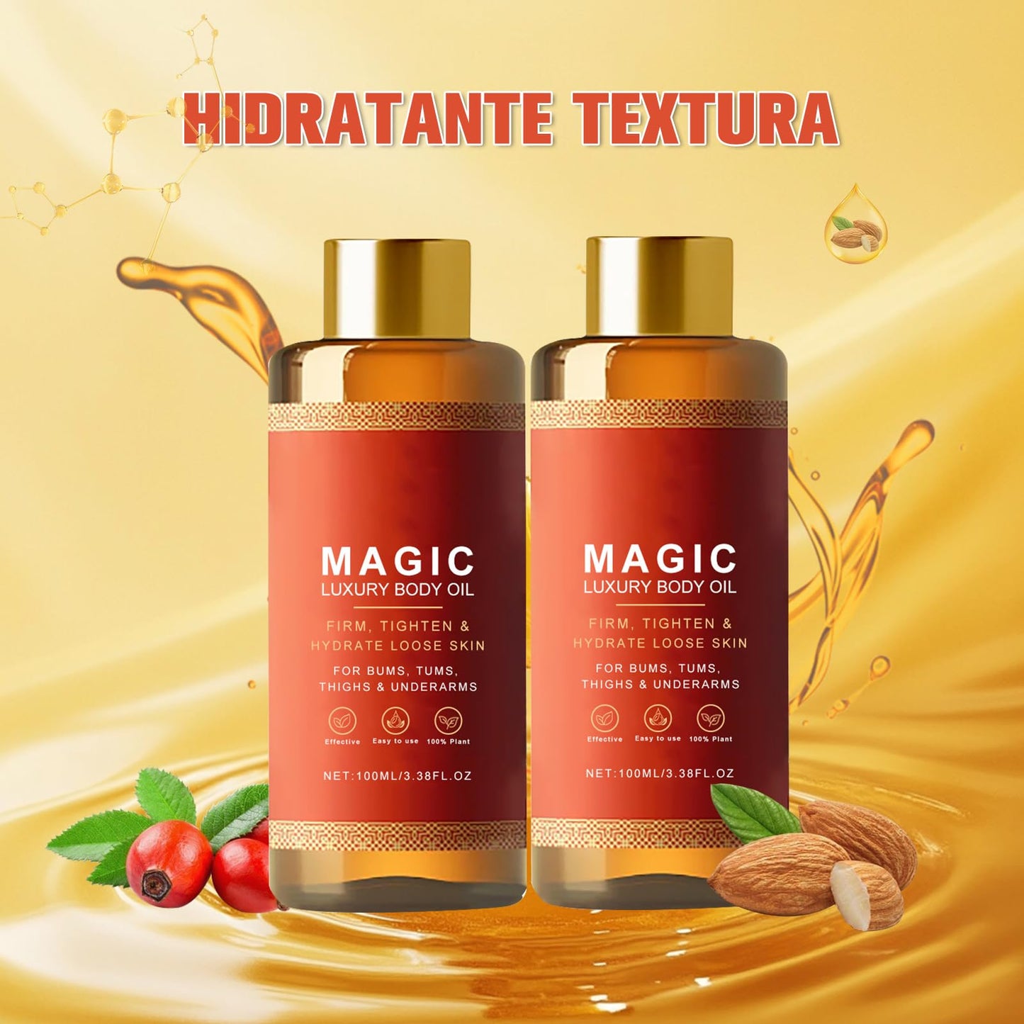 Conjunto de 2 aceites corporales mágicos Besque, hidratante lujoso de rápida absorción y no graso para reafirmar, hidratar y suavizar la piel en brazos, pecho, muslos y abdomen (100ml)