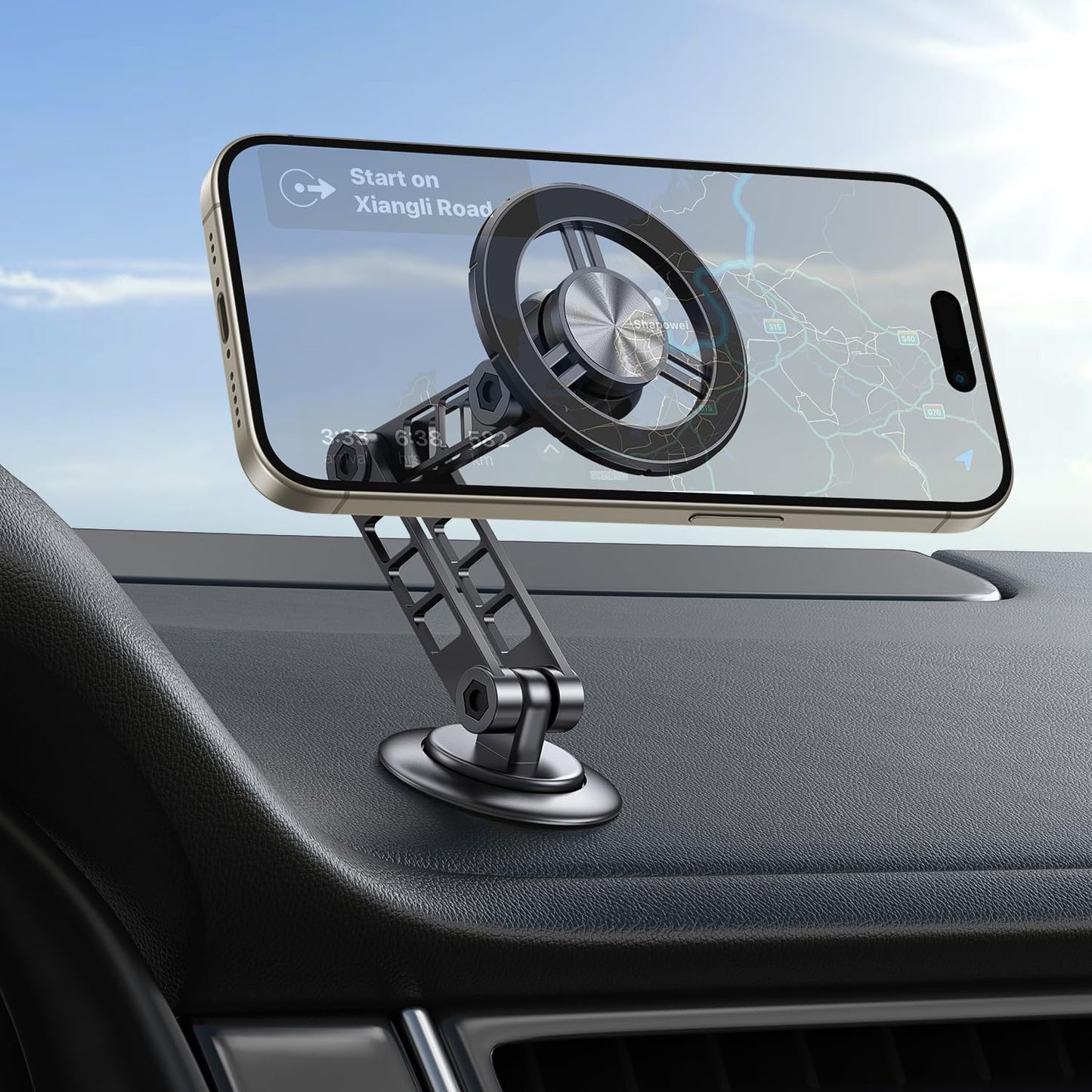 Fallinep Soporte para Celular, Aluminio de Porta Celular para Auto, Plegable y Giratorio de Base para Celular Automovil, Portacelular para Auto, Magnetic Phone Holder