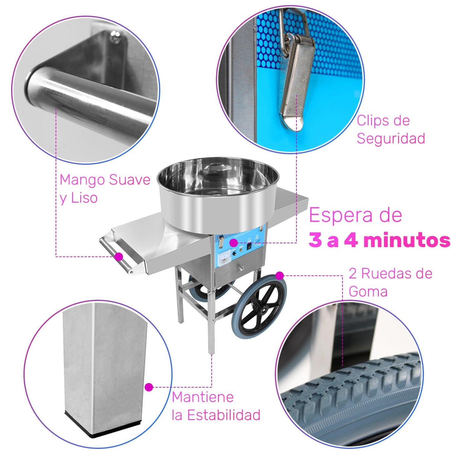 GUTSTARK Maquina Algodon Azucar Comercial Ruedas 110v 1000w Cotton