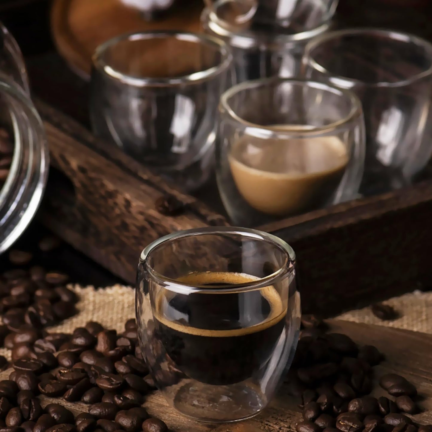 FAMILUCKY-6 Pcs 80ml Tazas de Café de Doble Vidrio, Vasos para Café de Doble Pared de Vidrio Tèrmico Borosilicato, Taza de Café Pequeña de 80 ml, Apto para Capuchino, Espresso, Té, etc