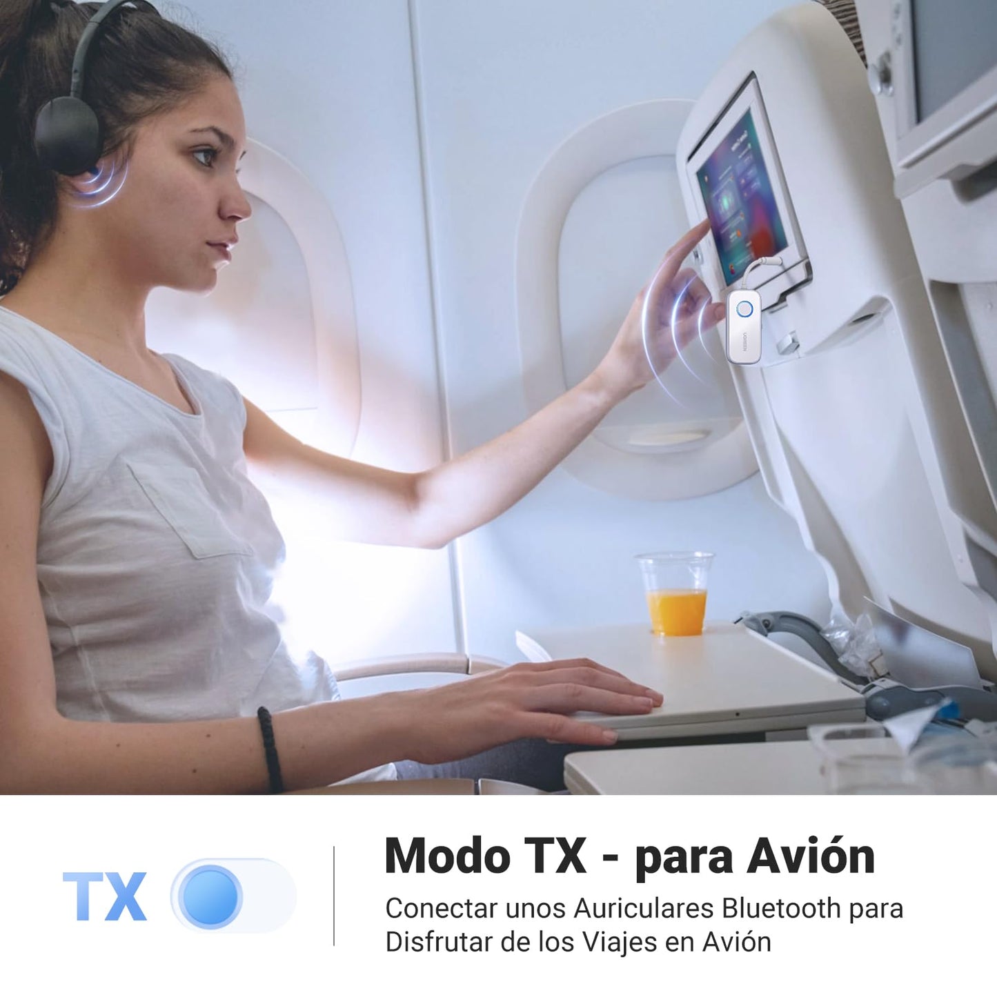 Adaptador Bluetooth UGREEN Negro Receptor Transmisor para 2 Airpods o Auriculares en Vuelo y TV