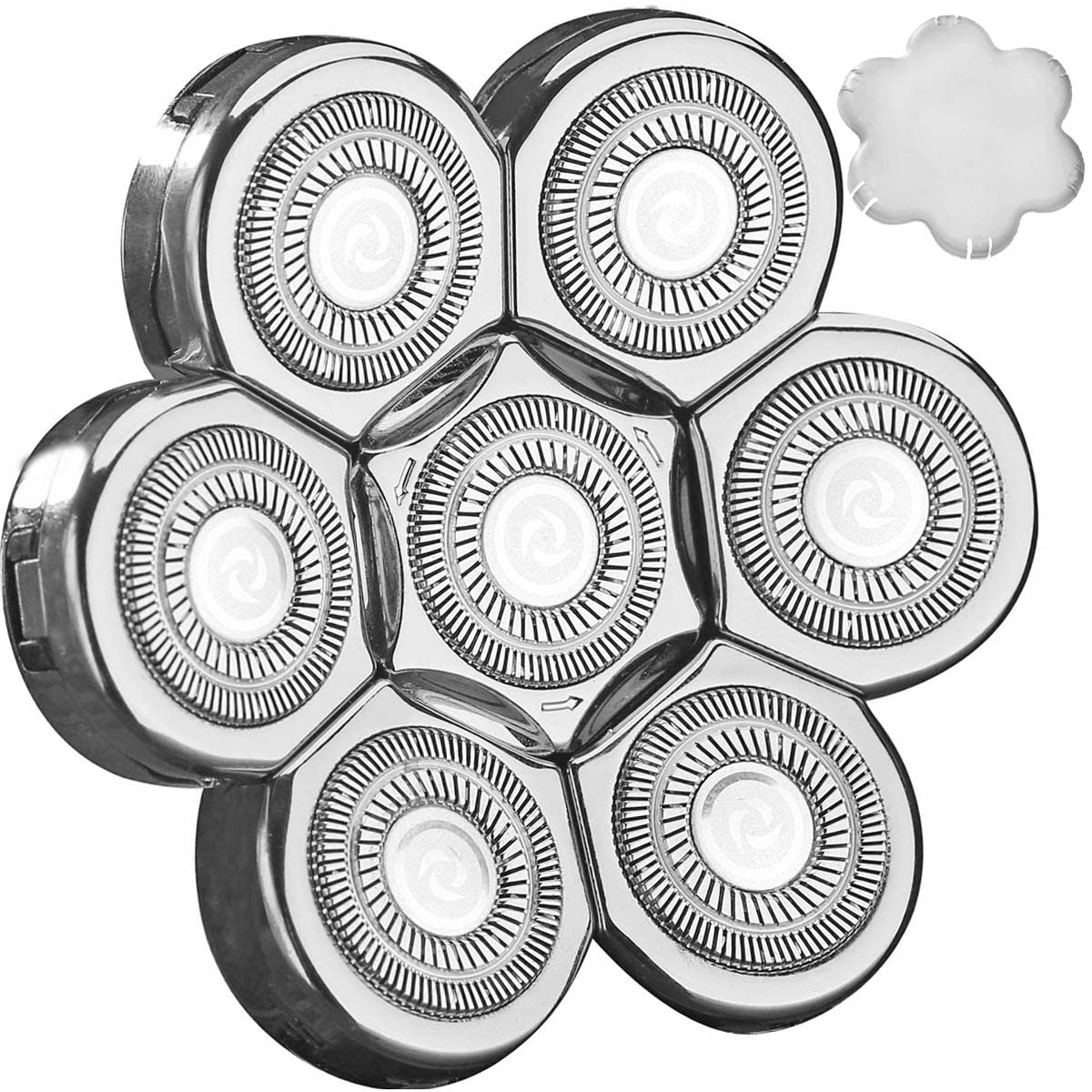 WAHFOX 7D 7 cabezales de repuesto para afeitadora de 7 cuchillas 7D 7D de repuesto para afeitadora de barba eléctrica (plata)