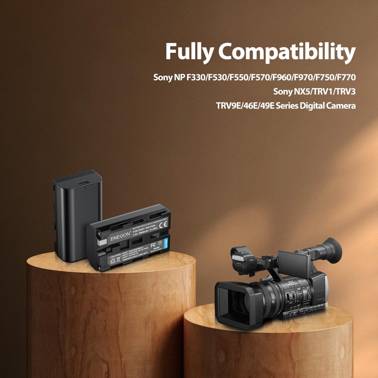 Baterías de Repuesto ENEOGN NP-F550 USB-C con Carga Directa de 2900mAh (Paquete Doble) para NP-F550, Compatible con Sony NP F970, F960, F770, F750, F570, F530, F330, CCD-SC55, TR516, TR716, TR818