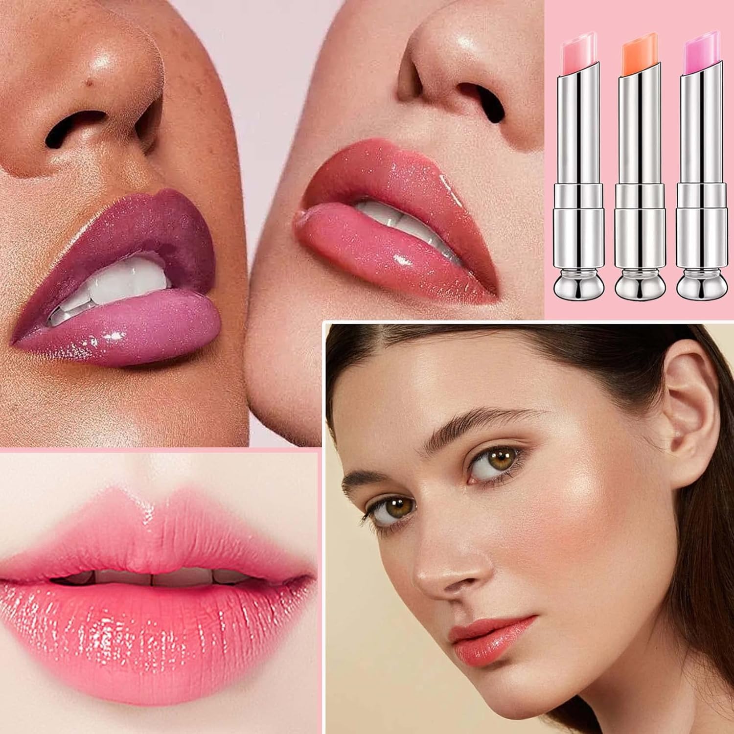 Bálsamo labial que cambia de color, Lápices Labiales mágico que cambia de color, Brillos Labiales teñido, labial hidratante impermeable de larga duración para mujeres (A)