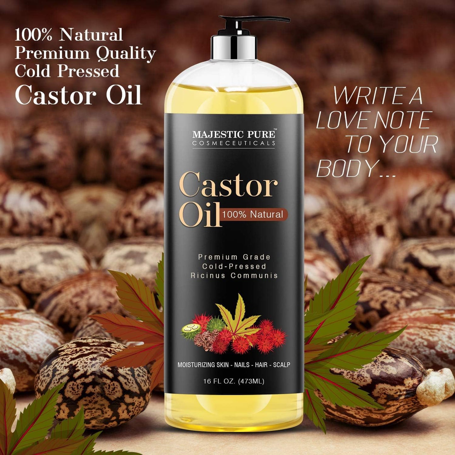 Majestic Pure Castor Oil, Hair Wonder Oil with Numerous Skin Benefits, 16 Oz