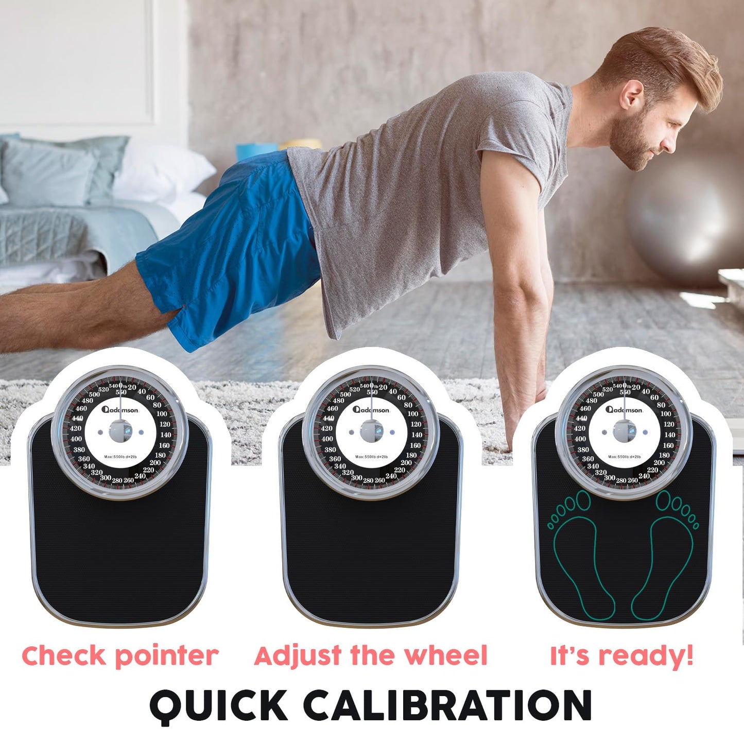 Adamson - Báscula de baño A28 - Hasta 550 libras, peso pesado, superficie de goma antideslizante, números extra grandes, básculas de pesaje de alta precisión para peso corporal, duradera con 20 años
