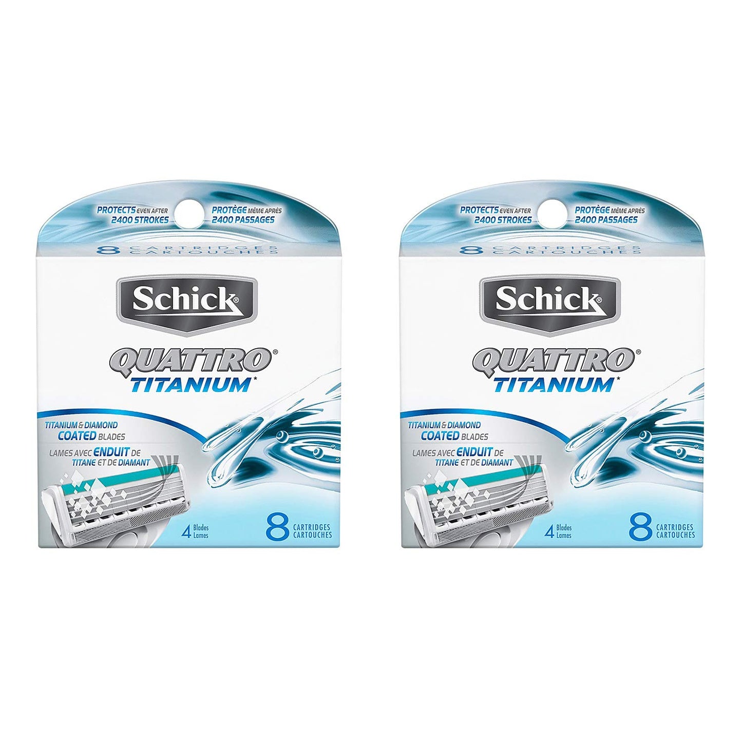 Schick Quattro Titanium Razor Blade Recambios para hombres – 8 unidades – 2 unidades