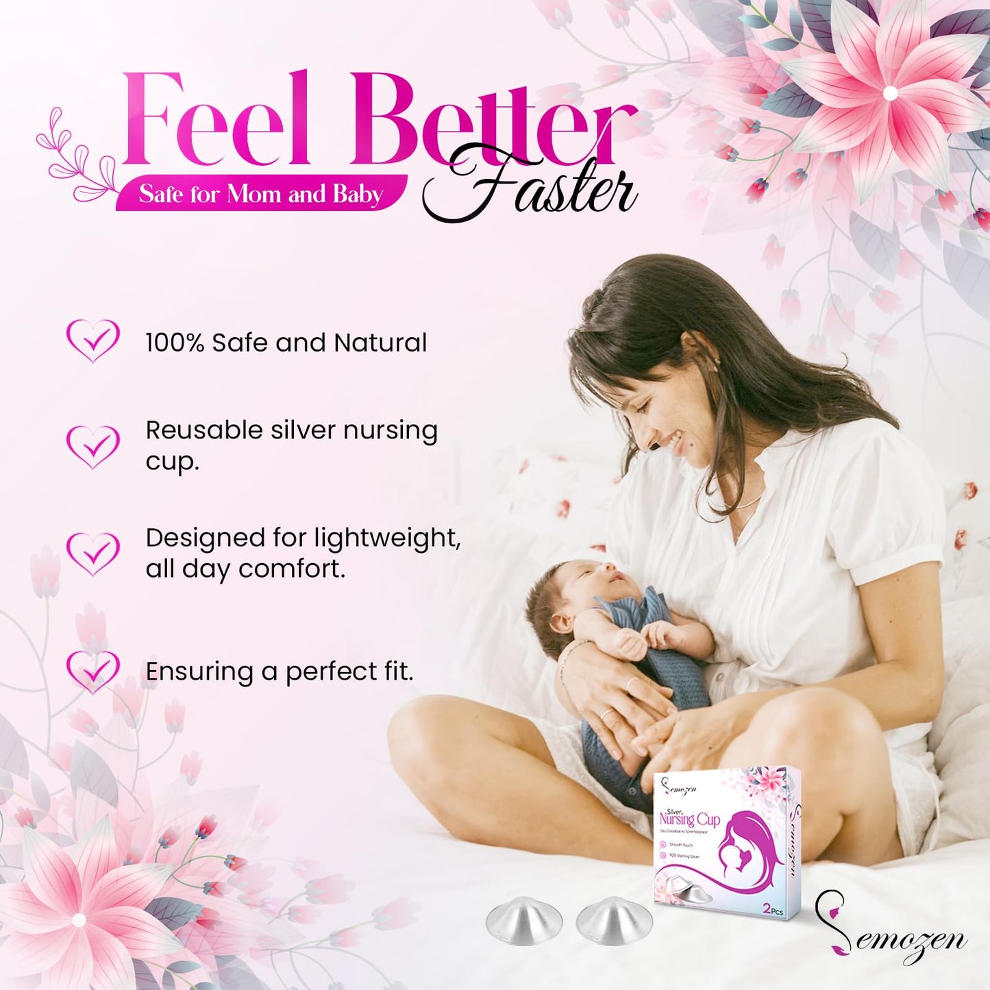 Copas de Lactancia Semozen Plata 18 mm para Lactancia Materna, Escudos de Pezón Grandes con Caja de Silicona para Mujer