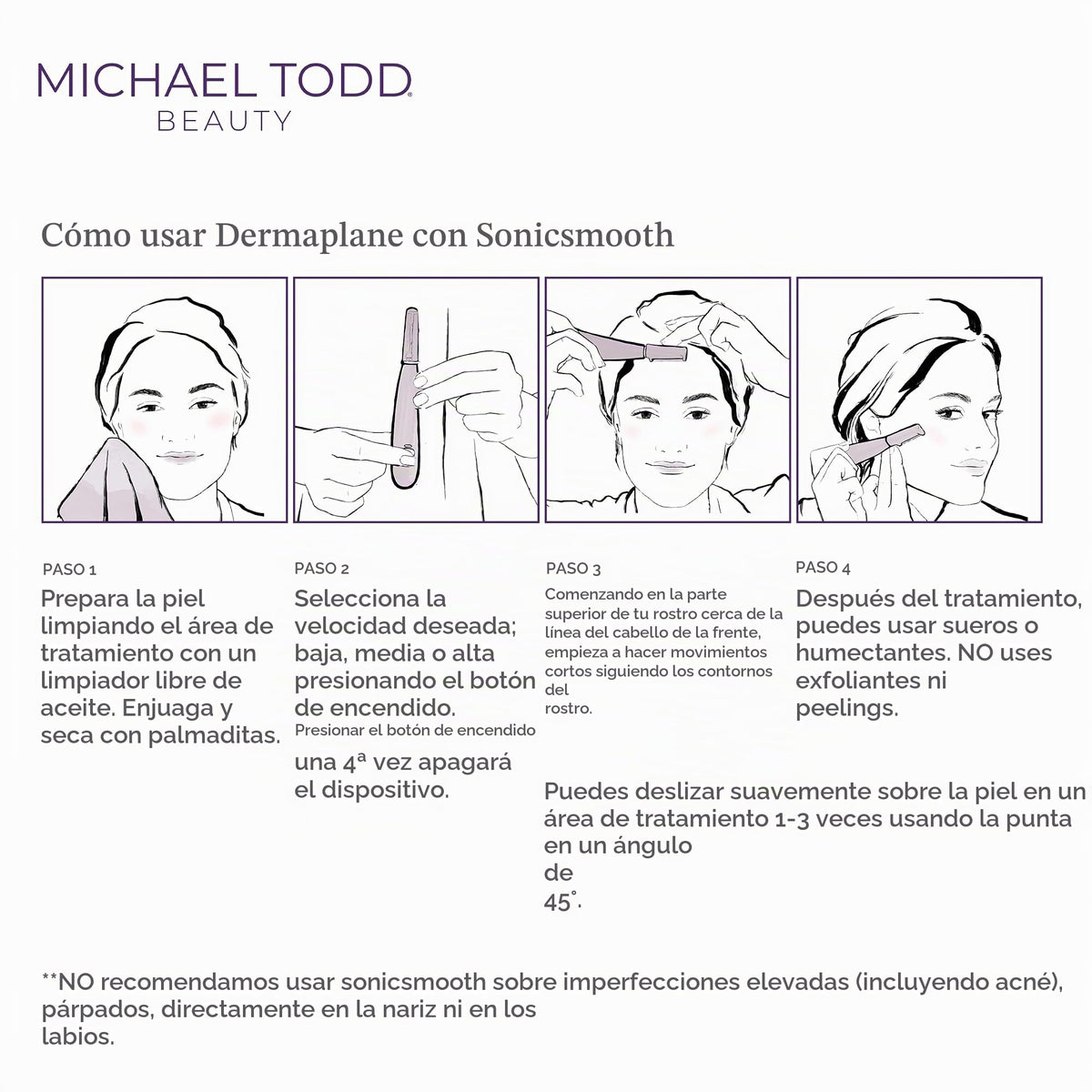 Michael Todd Beauty - Sonicsmooth Dermaplaning Tool - 2 en 1 Peach Fuzz Depilación Facial para Mujeres - Dermaplane - Recargable con suministro de 8 semanas