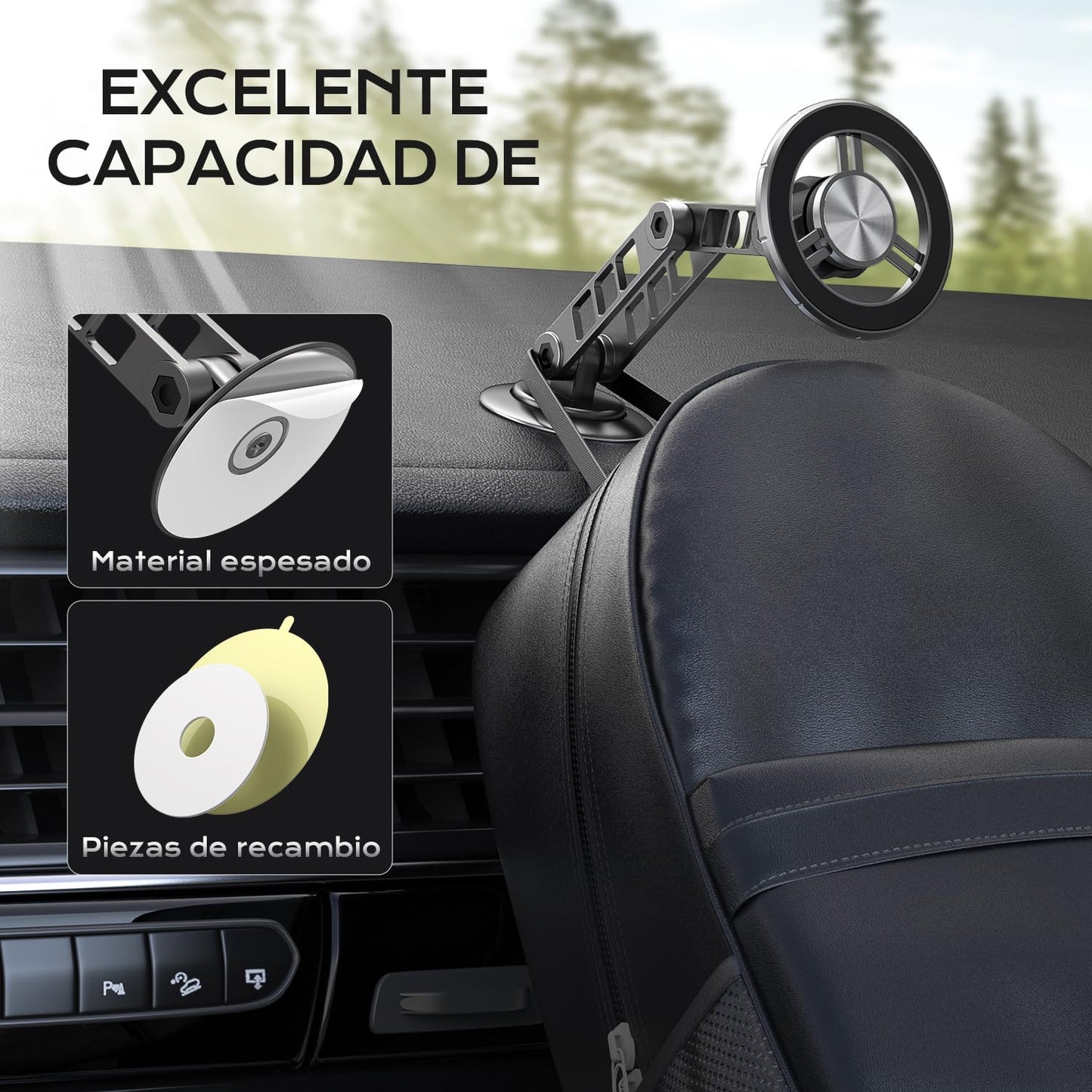 Fallinep Soporte para Celular, Aluminio de Porta Celular para Auto, Plegable y Giratorio de Base para Celular Automovil, Portacelular para Auto, Magnetic Phone Holder