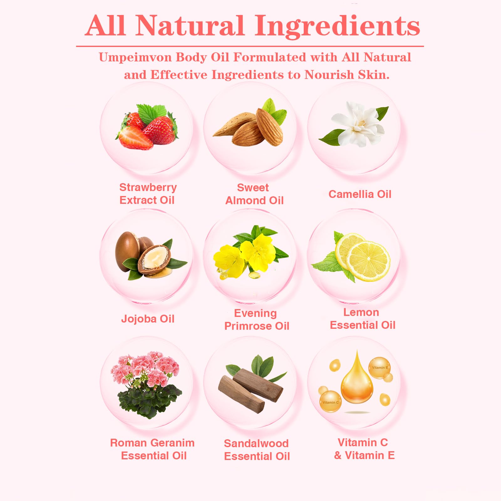 Umpeimvon- Paquete de 2 aceites corporales de fresa de 3,38 fl.oz para después de la ducha, aceites corporales con fragancia Gua Sha con vitamina C y E