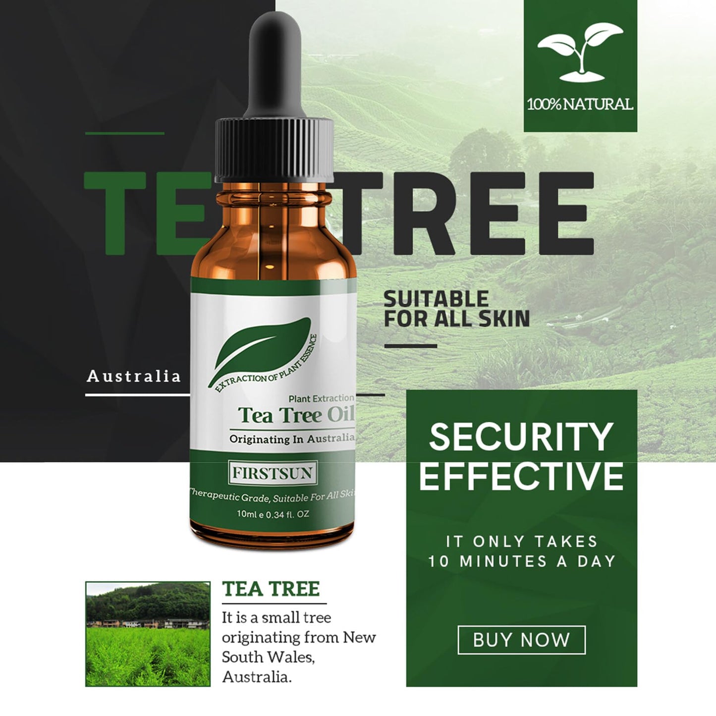 Aceite Esencial Orgánico Antiacné de Árbol de Té - Tratamiento Natural y Efectivo - 10ml