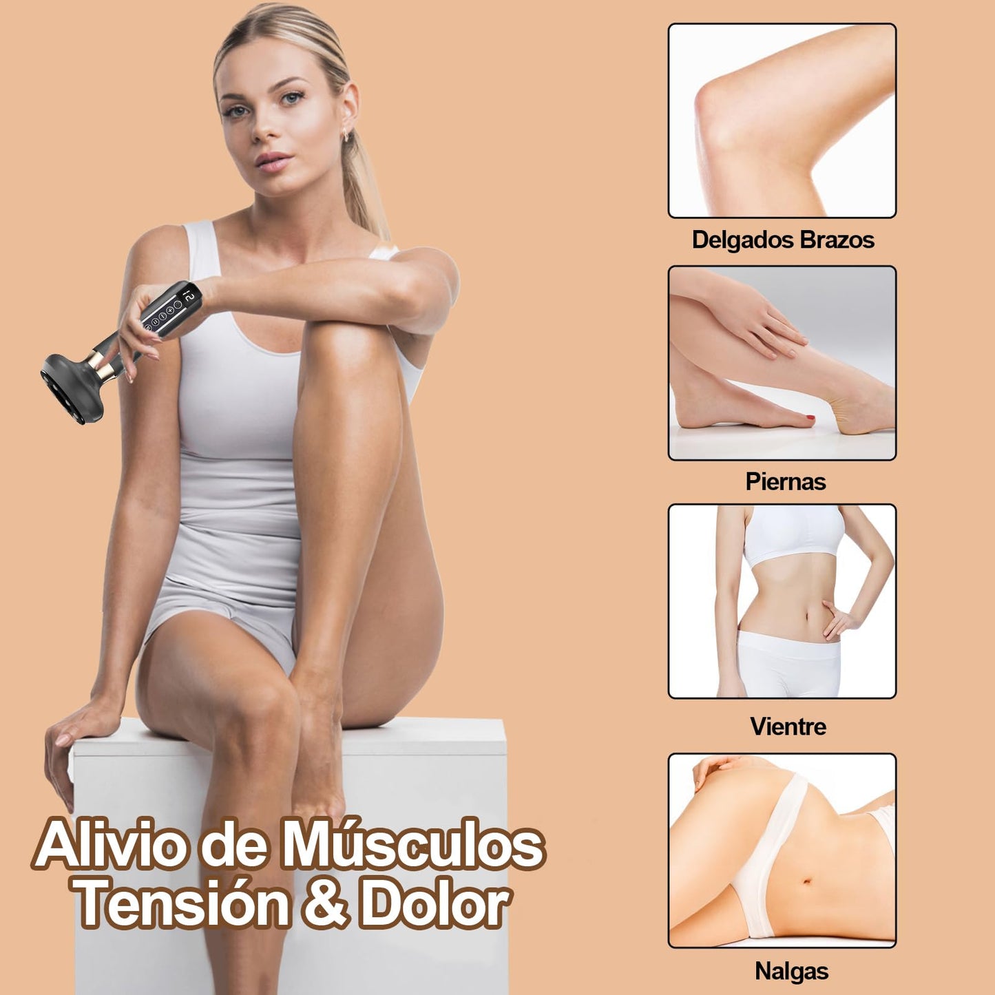 Dexvon Masajeador Celulitis Original,Masajeador Anticelulítico Ajustable y Calentamiento de 12 Niveles,Anti Cellulite Massager Recargable,Eliminador de Celulitis para Abdomen,Cintura,Brazos y Piernas