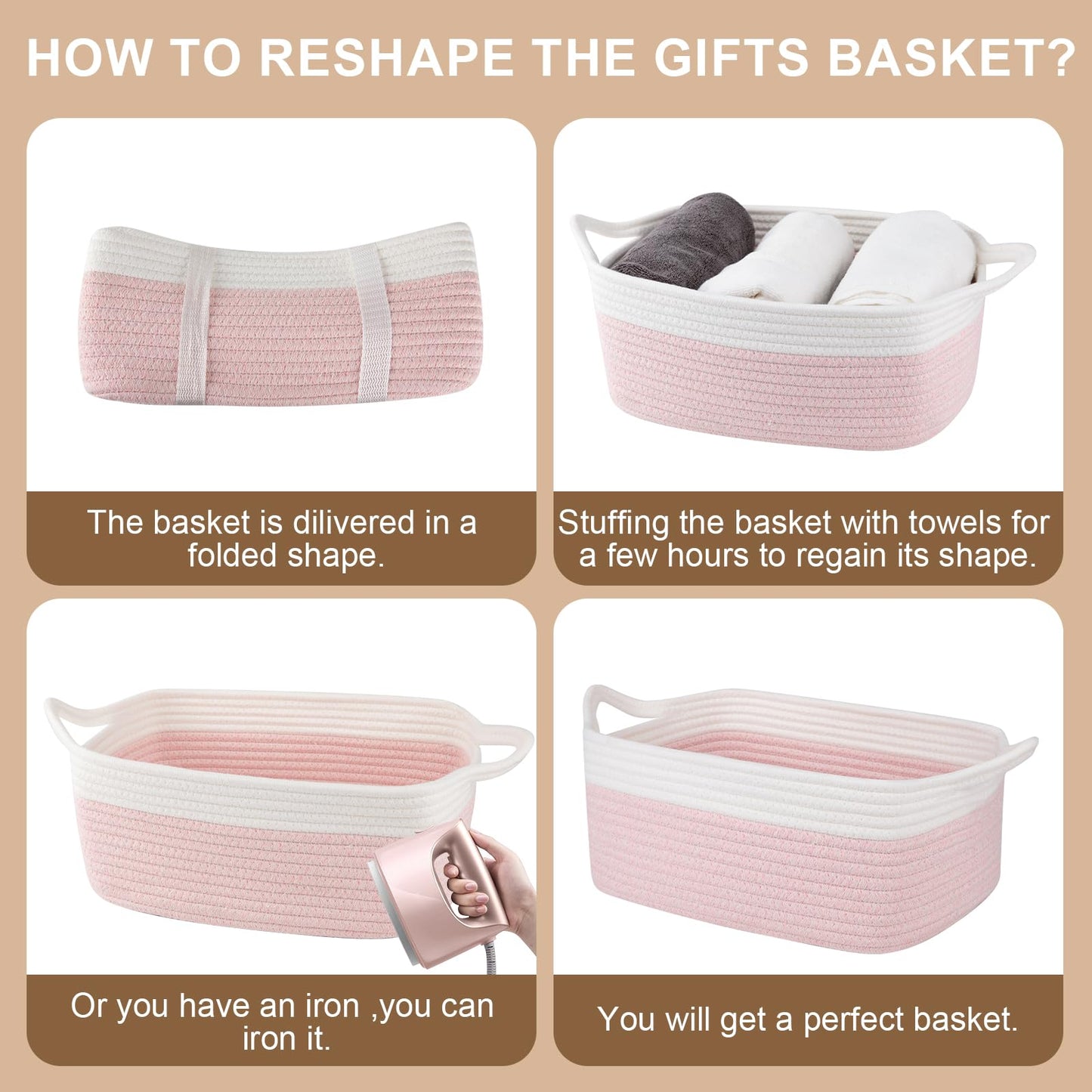OIAHOMY Cesta tejida pequeña con bolsas de regalo y cintas, cesta de regalo vacía para bebé, cesta de almacenamiento con asas para orejas de gato para estante, sala de estar, baño, cesta de juguetes