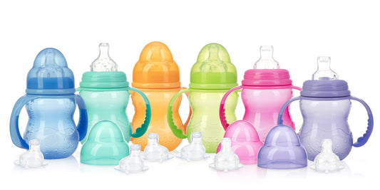Botella de Cuello Ancho Nuby Multicolor sin Goteo de 3 Etapas para Niños