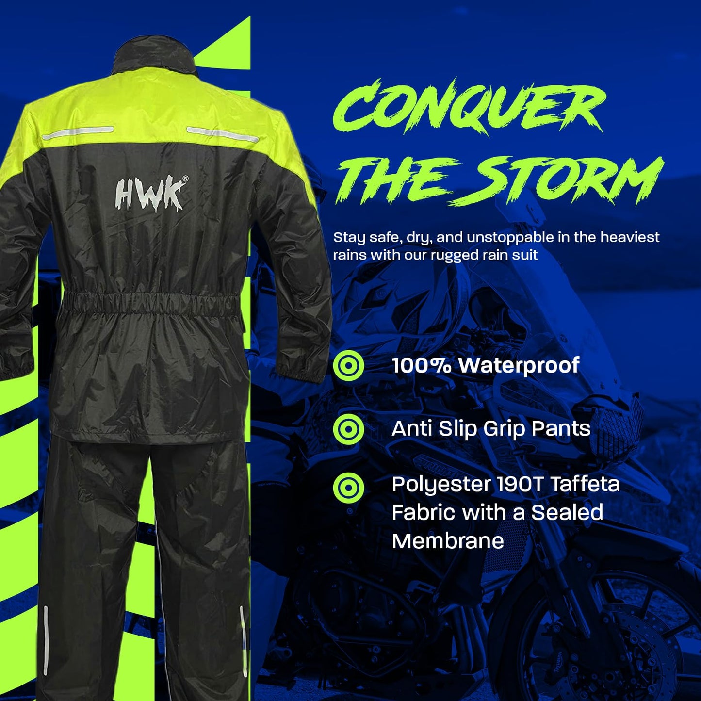 HWK - Traje de lluvia de motocicleta para hombres y mujeres, ropa, chamarras y pantalones reflectantes, traje de lluvia impermeable