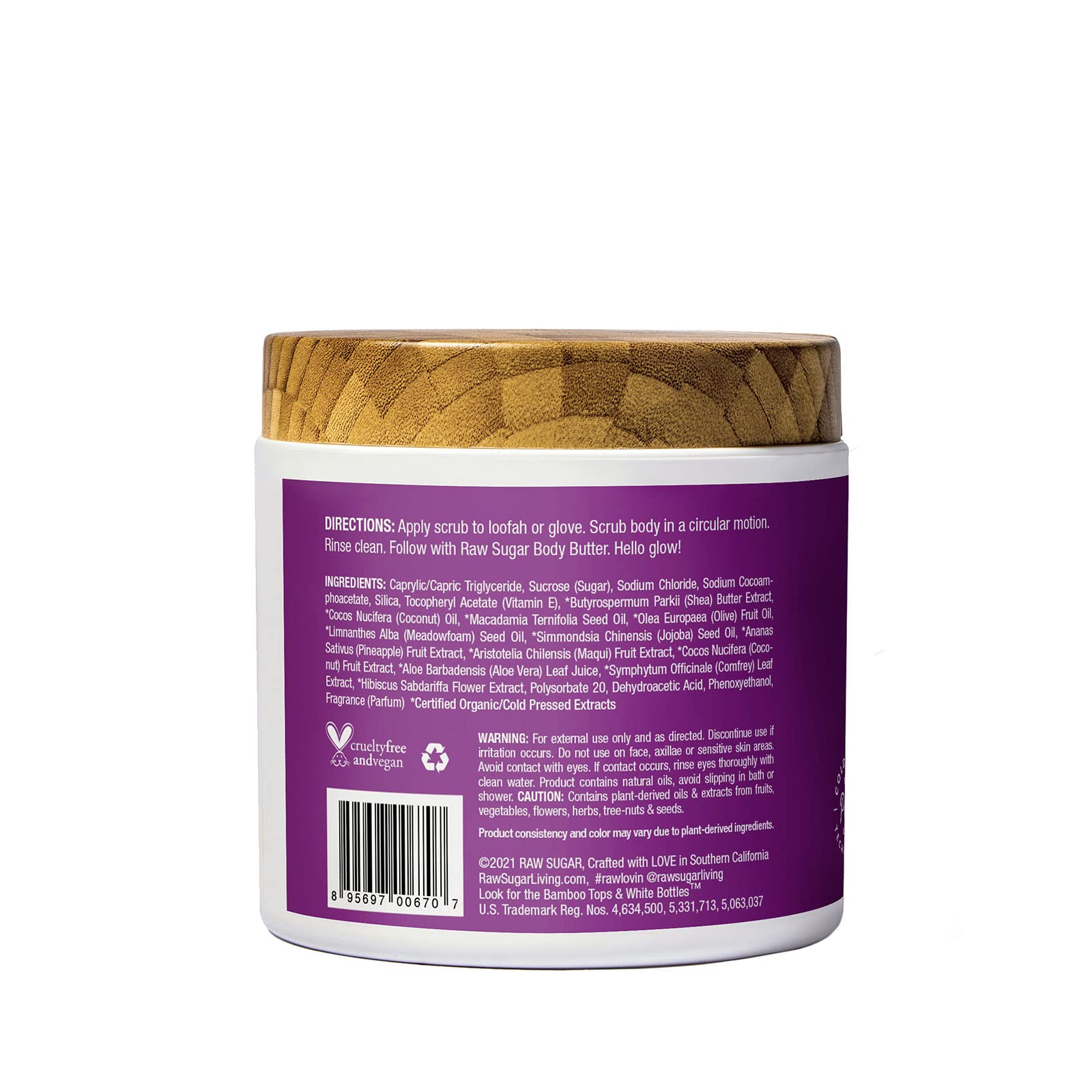 Exfoliante Corporal RAW SUGAR Piña Baya de Maqui y Coco Prensado en Frío Vegano Sin Sulfatos ni Parabenos