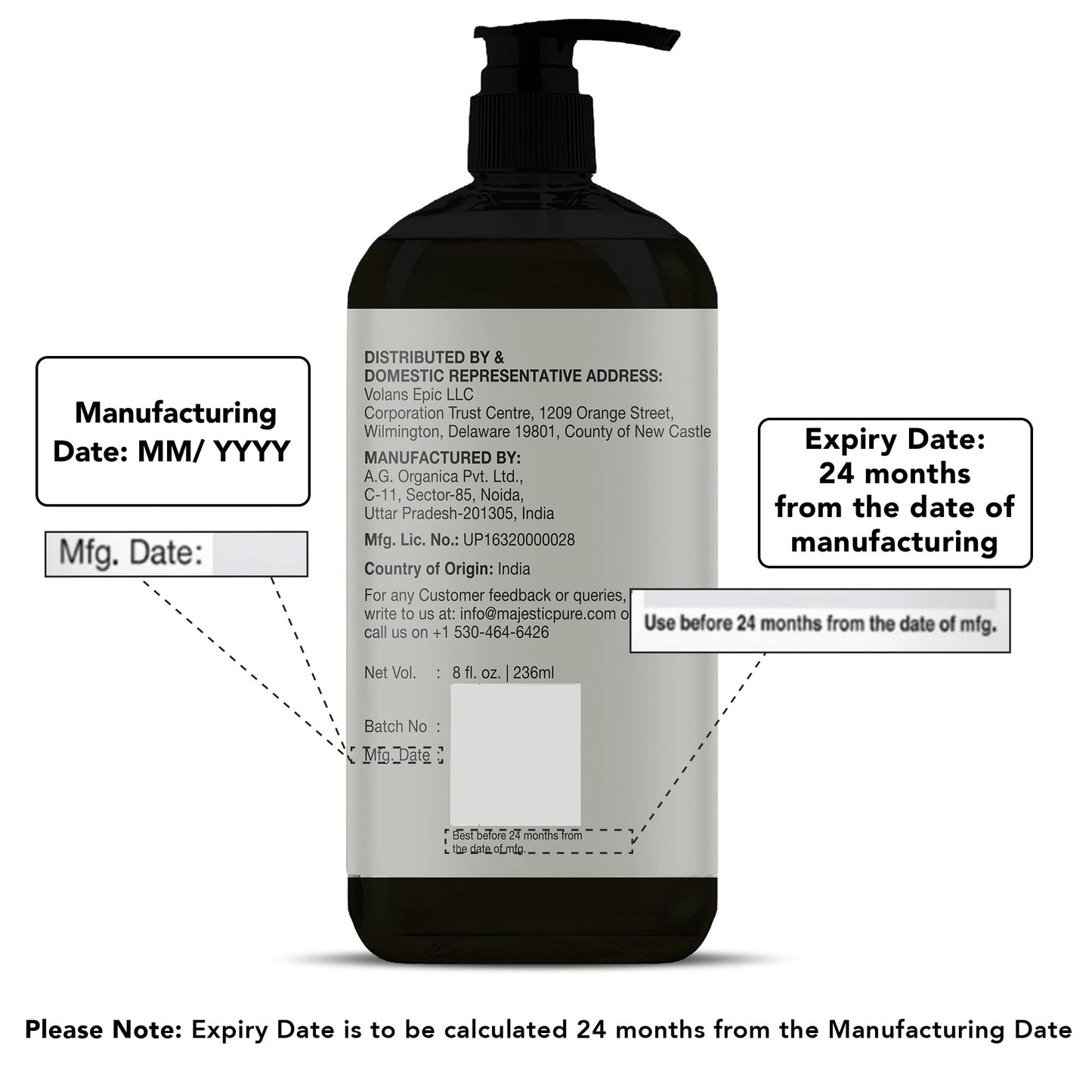 MAJESTIC PURE VIOPY Avocado Oil for Hair and Skin - 100% Pure and Natural, Cold-Pressed, for Skin Care, Massage, Hair Care, and Carrier Oil to Dilute Essential Oils, 470ml