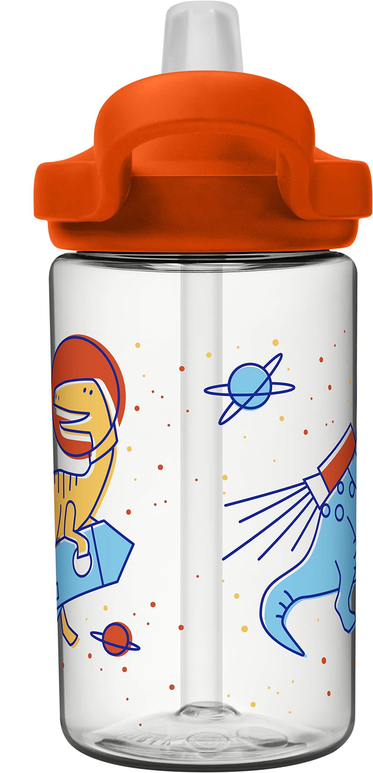 Eddy+ Kids Botella de agua sin BPA con pajita, 14 onzas, Space Dinos
