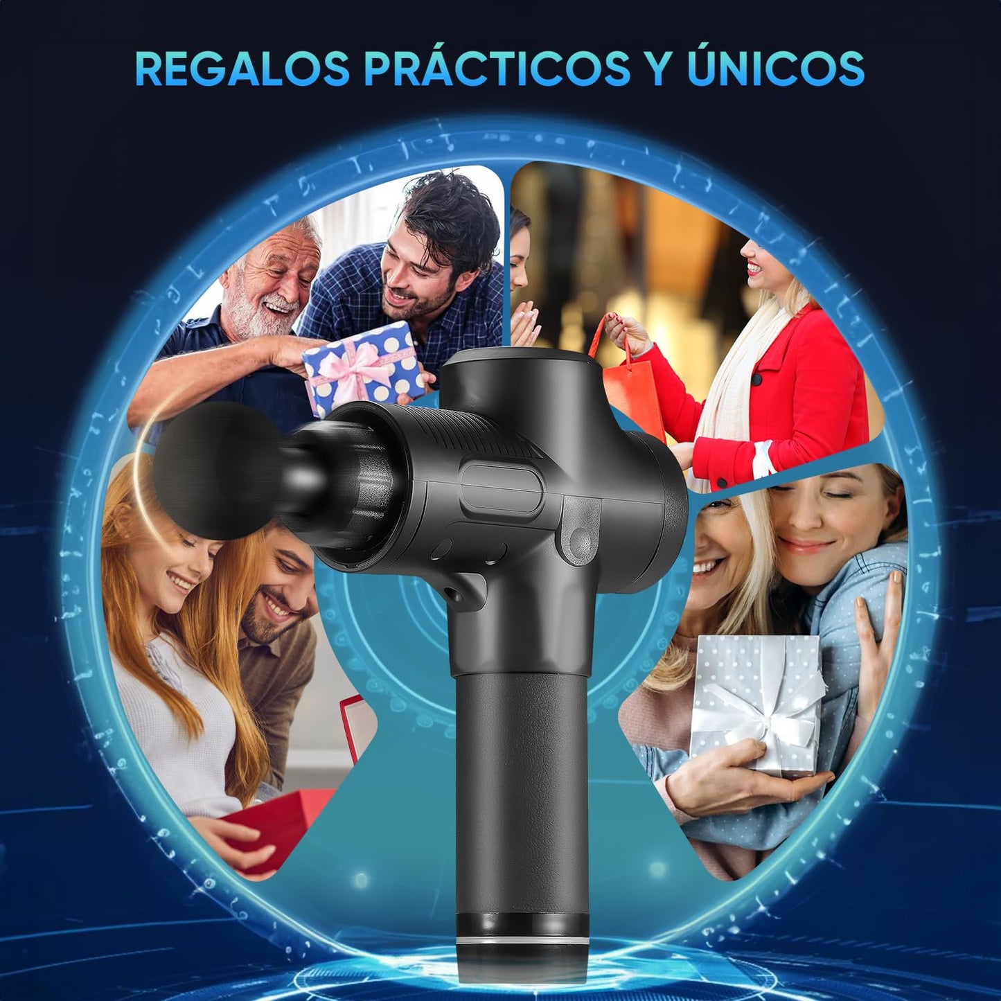 Pistola de Masaje Muscular, Masaje Eléctrico de Mano con 12 Cabezales y 30 Velocidades Ajustables, Masajeador Muscular de Tejido Profundo, Masajeador de Espalda para Hombro, Cuello