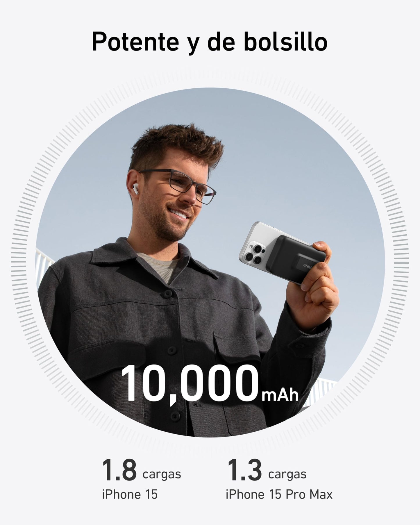 Anker MagGo Power Bank de 10,000 mAh con Pantalla Inteligente y Soporte Plegable, Carga Ultra Rápida de 15W con Certificación Qi2 Compatible con MagSafe, Solo para iPhone 16/15 (Incluye Cable USB C)