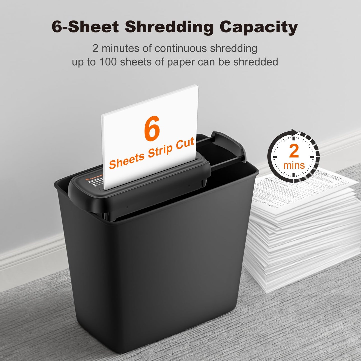 Bonsaii Trituradora de papel para uso doméstico, 6 hojas cortadas en tiras de papel pequeña sin cesta para oficina en casa, trituradora portátil, diseño de brazo extensible con protección contra