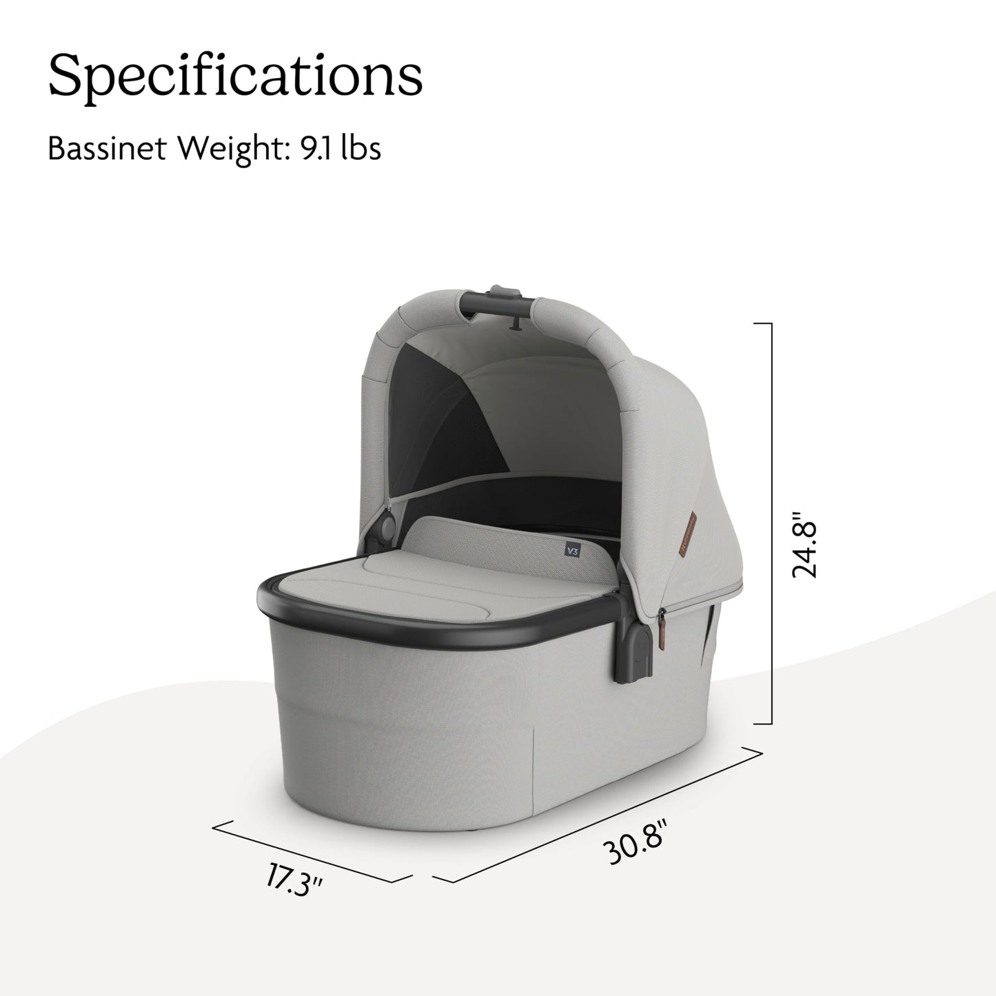 UPPAbaby Moisés V3 - Compatible con cochecitos Vista, Cruz, Ridge, Minu - Solución para Dormir Durante la Noche - Colchón, sábana y Escudo contra Insectos incluidos - Savannah (Gris Claro)