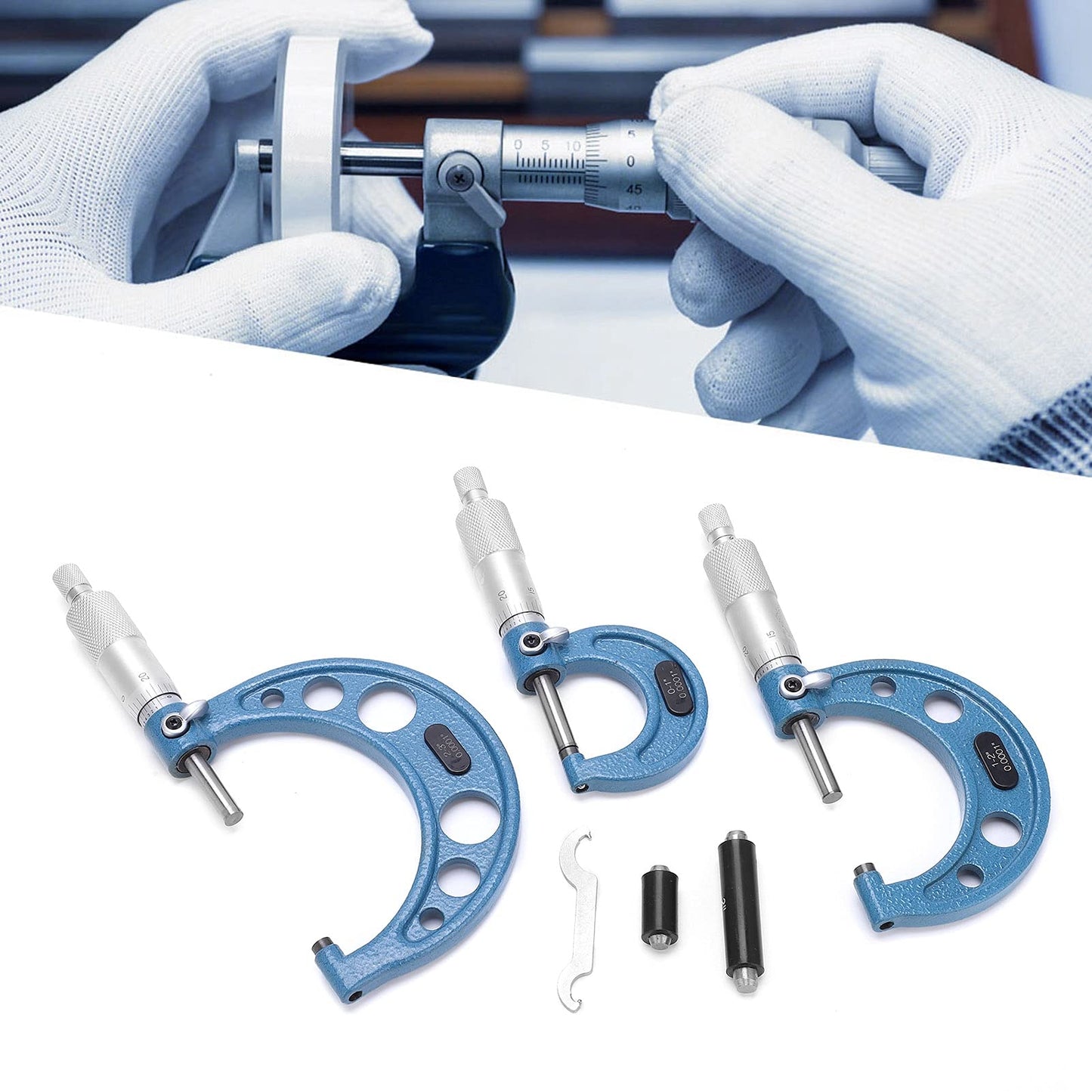 Juego de micrómetro exterior, 0‑3 pulg. 0,0001 pulg. Precisión Herramienta de maquinista para medición