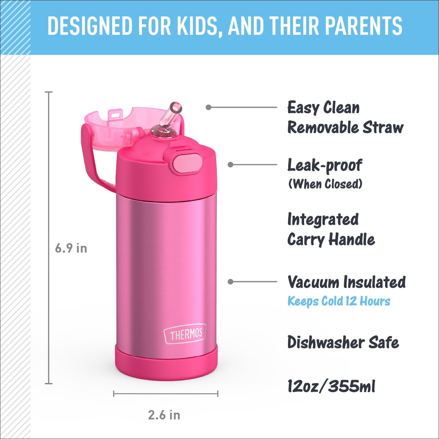 Botella Thermos Funtainer 354.88 ml Rosado 12 oz