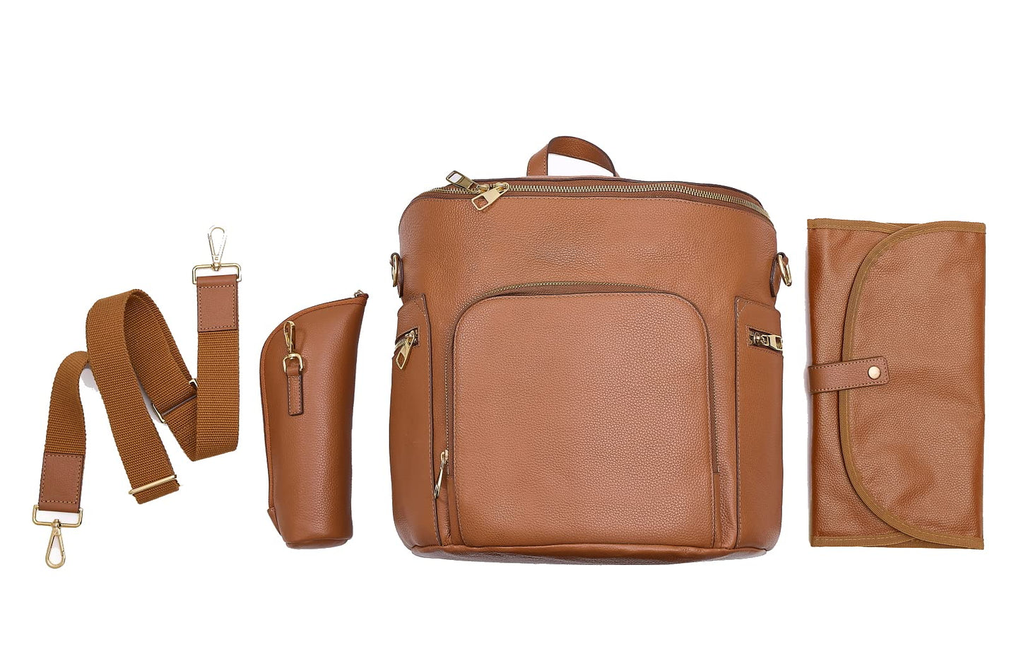 USRA - Bolsa de pañales de piel auténtica, mochila para mamás, organizador de bolsa de maternidad funcional de calidad duradera, Marrón, Large, Piel auténtica