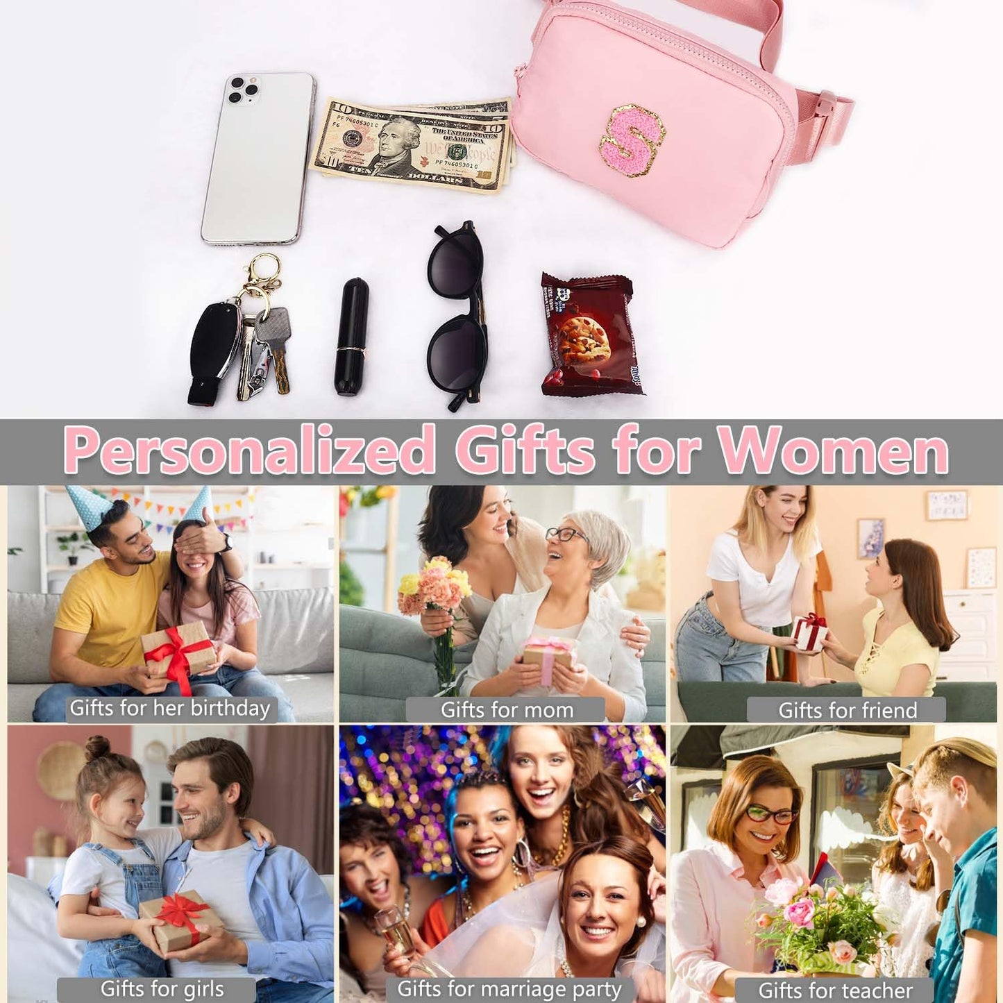 Kejea Riñonera Cruzada para Niñas y Mujeres, 8 a 12 Años, Regalos de Cumpleaños, Cintura Pequeña, Moda, Rosado
