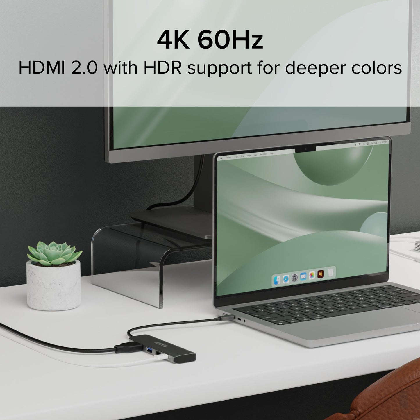 Adaptador Multipuerto USB C Plugable 100W Carga de Paso HDMI 4K 60Hz para Windows, Mac, iPad Pro y Chromebook
