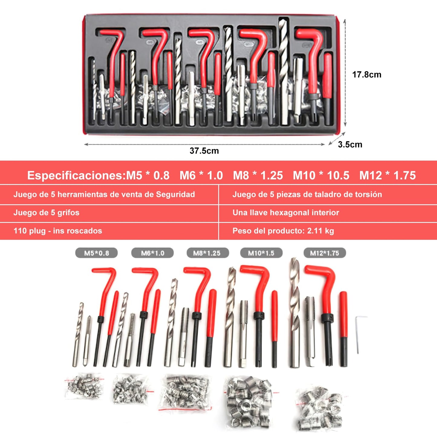 Kit Reparación Roscas SPOWAY Acero Inoxidable 131 Piezas Métrico