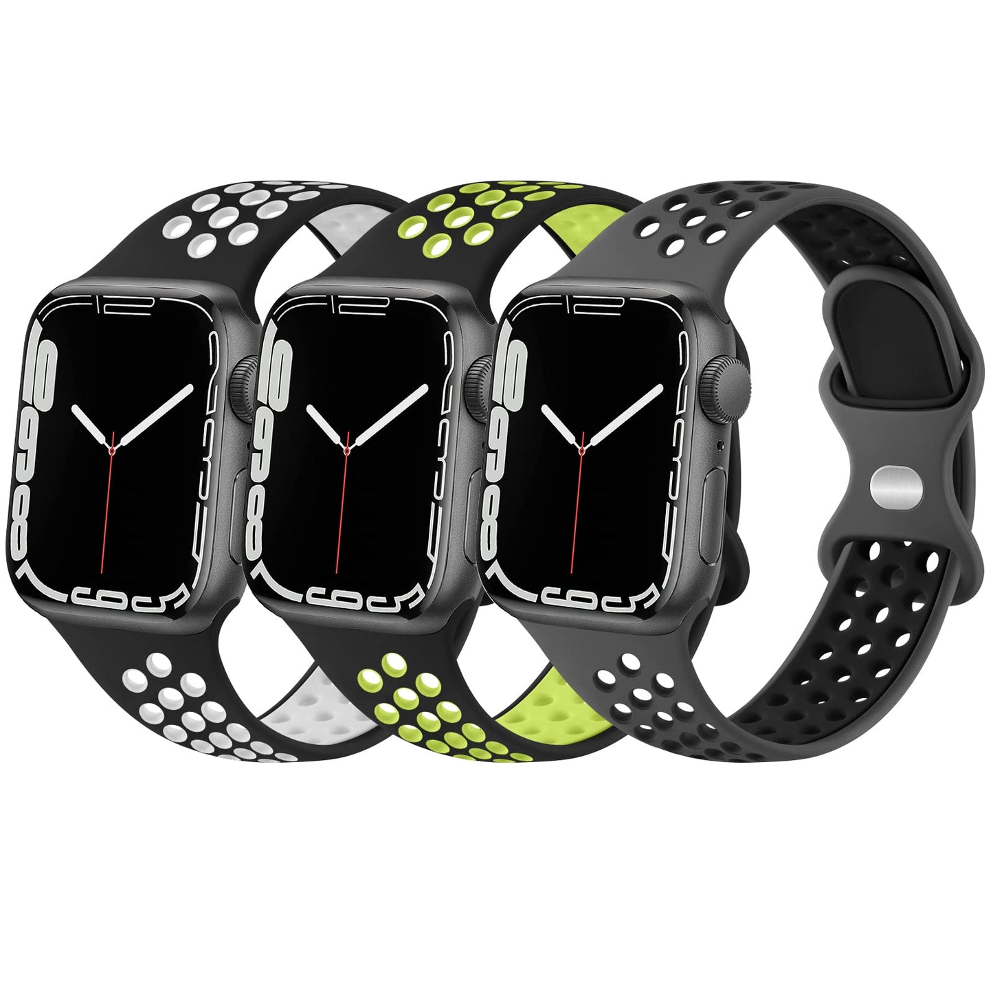 Paquete de 3 bandas deportivas compatibles con Apple Watch Band 42mm(Serie 3 2 1) 44mm 45mm 46mm 49mm Mujeres Hombres, correas de repuesto transpirables de silicona suave compatibles con iWatch Ultra SE Series 10 9 8 7 6 5 4 3 2 1 (44/45/46/49/42mm(Series