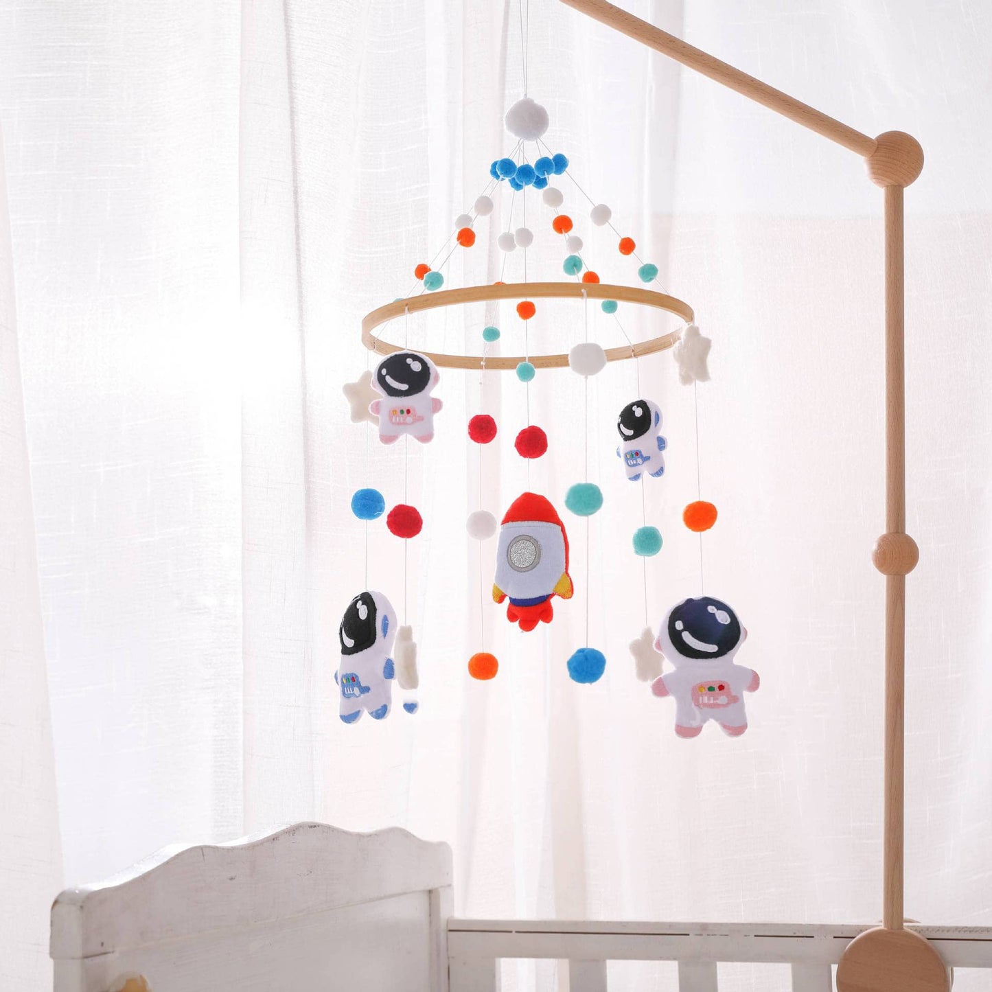 Eforcase Móvil para cuna Astronauta, Móvil de bebé para cuna, Decoración de guardería y techo, Baby shower, Cumpleaños, Navidad, Madera