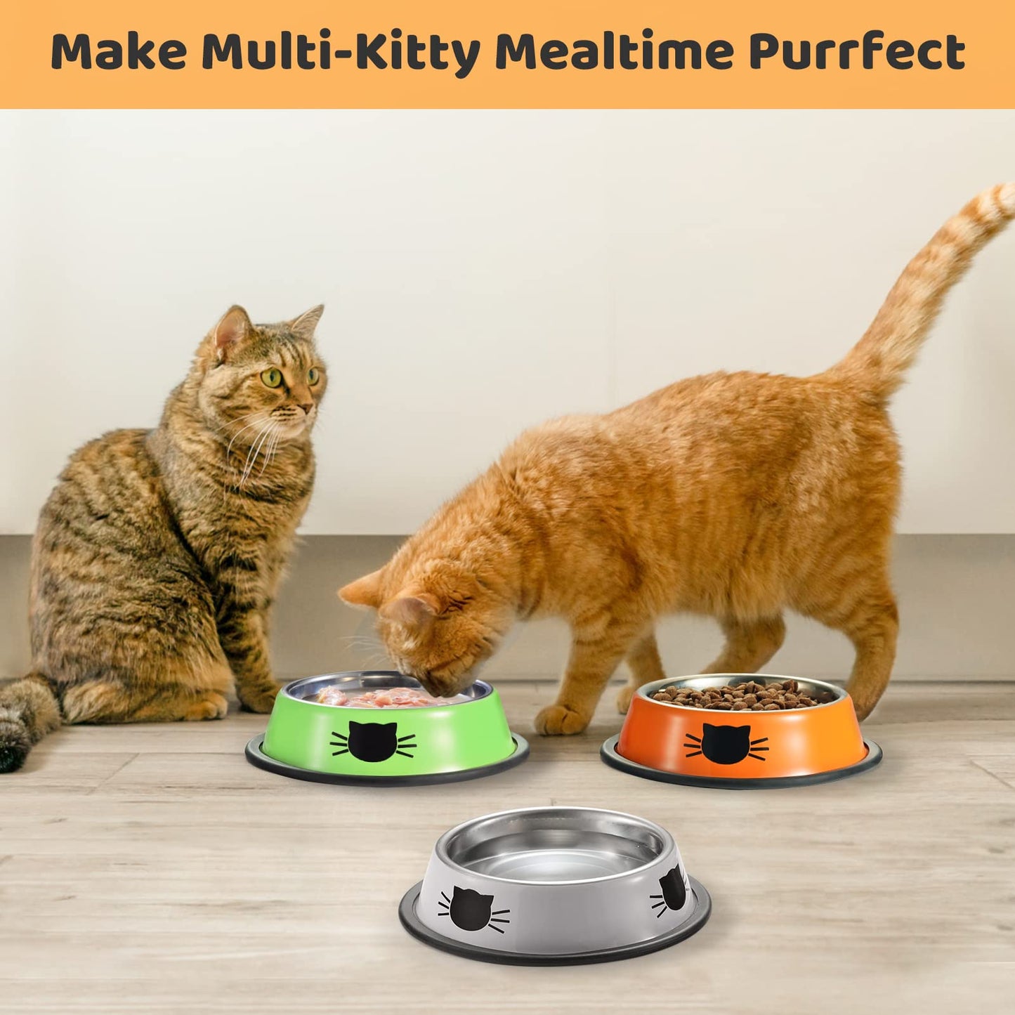 Legendog Cat Bowl Pet Bowl Stainless Steel Cat Food Water Bowl Non-Slip Rubber Base Small Pet Bowl Cat Feeding Bowls Set of 3