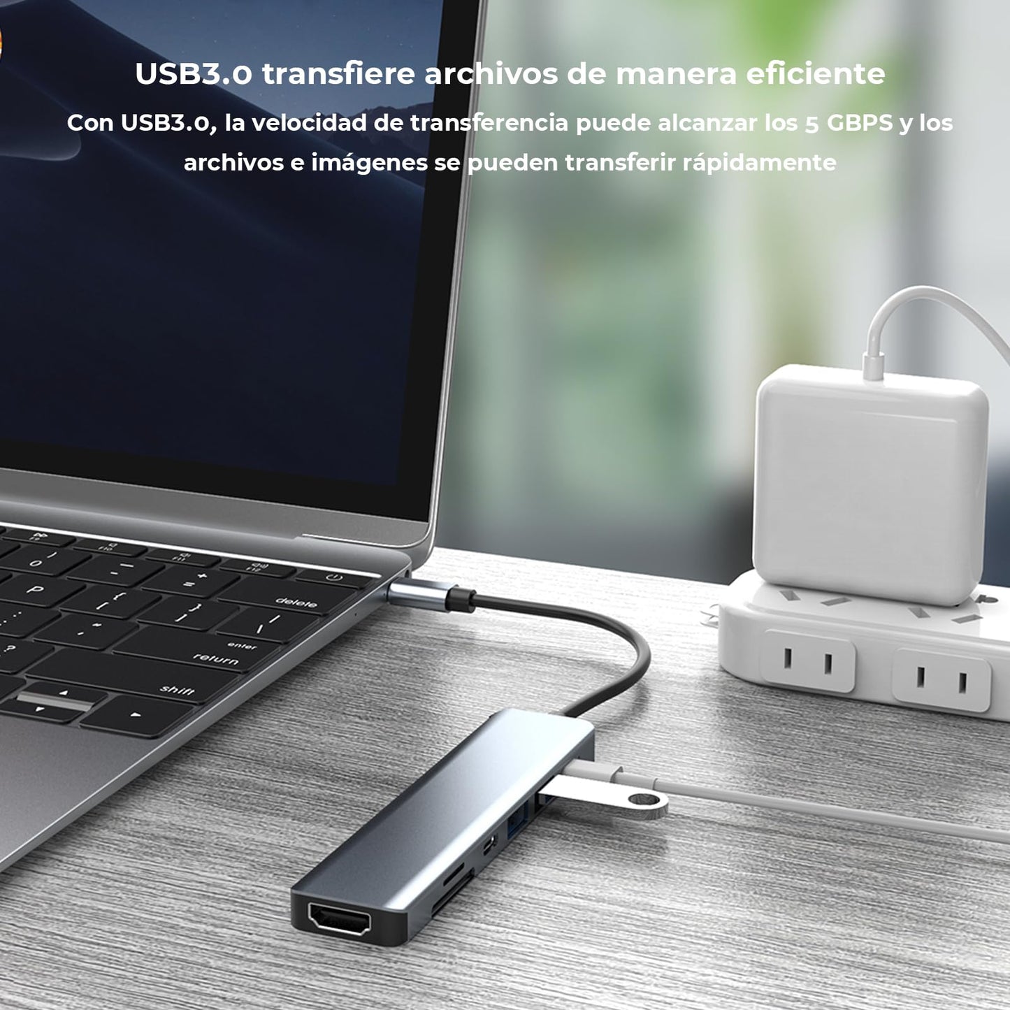 Adaptador USB C WULAR HUB 7 en 1 Gris HDMI 4K para MacBook y DELL