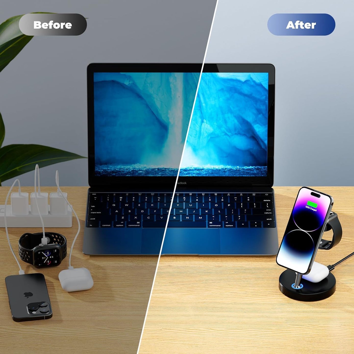 BVILY Cargador inalámbrico Magnético, 20W Wireless Charger 3 en 1 Compatible con Cargador MagSafe para i Phone 16 15 14 13 12 Pro MAX/Plus/Pro, Apple Watch Ultra/8/7/SE/6/5/4/3, AirPods Pro 3 2