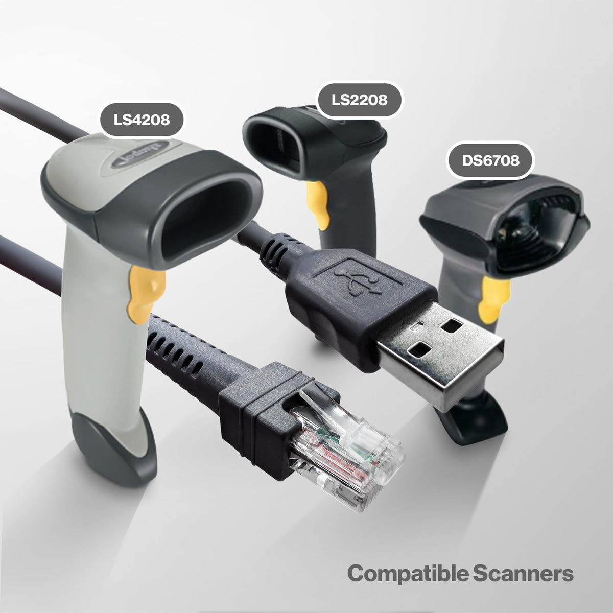 Cable USB Lordtronics Gris para Escáner de Código de Barras Motorola Symbol/Zebra 7FT 2M