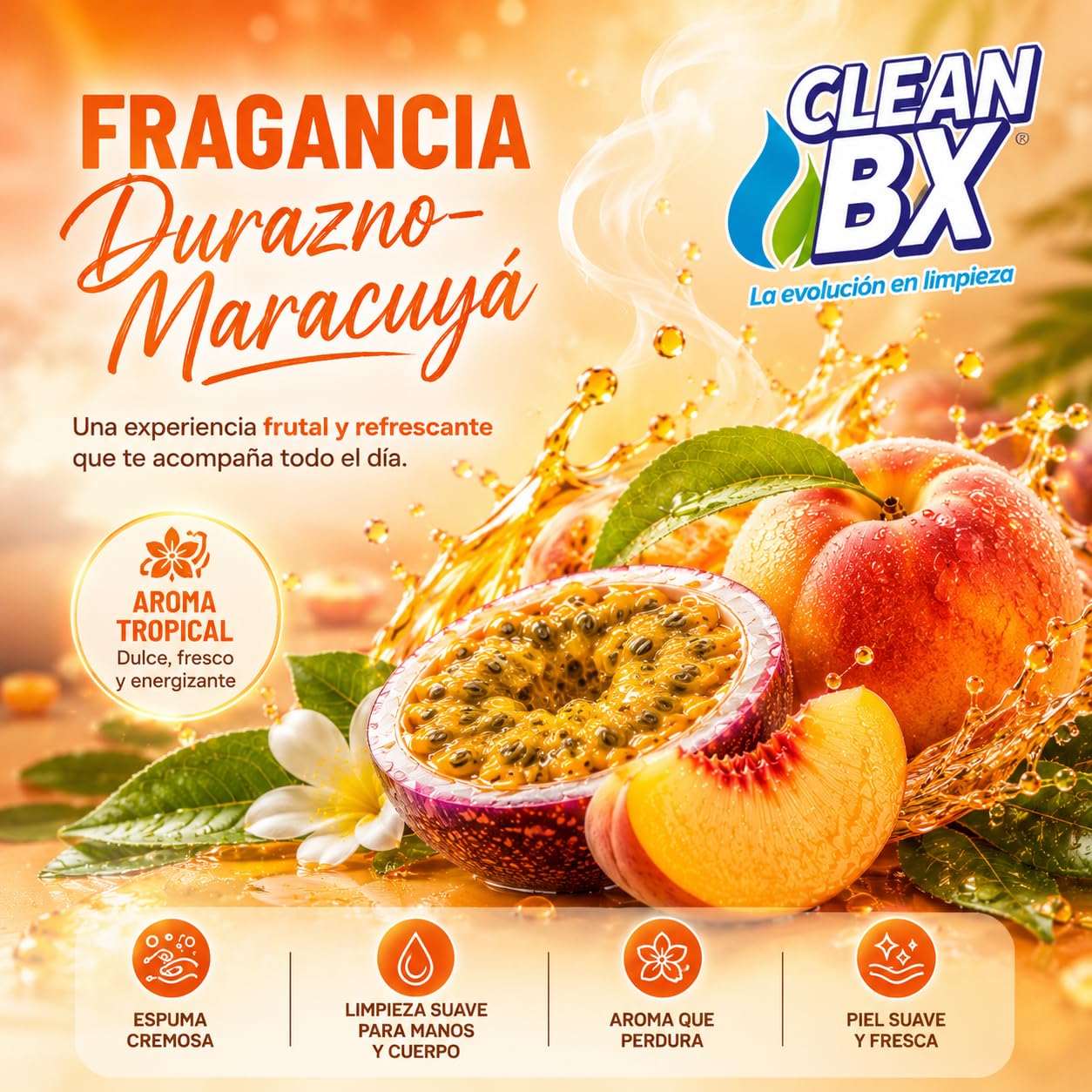 Jabón Líquido Para manos y Cuerpo Aroma Durazno-Maracuya 4L | Aroma Relajante, Hidratante y Uso Diario