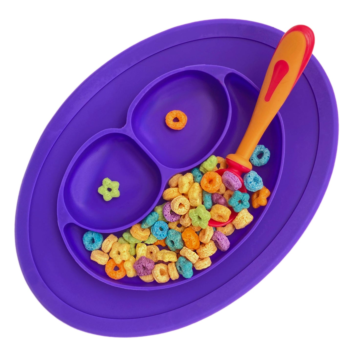 DARA BABY | Kit de 2 Platos de Silicona para Bebé | Set de Alimentación | Baberos de Silicona | Forma Redonda Antideslizante | Libre de BPA, Resistente a Temperaturas | Evita Derrames (Rosa/Morado)
