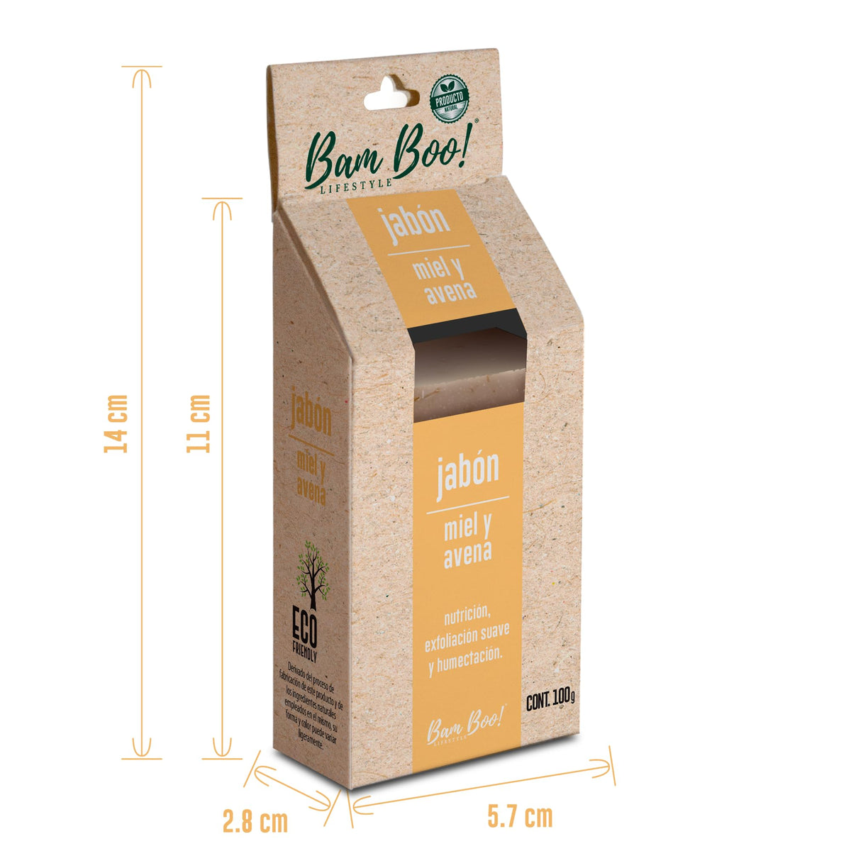 5 Pack Jabón Artesanal Natural Miel y Avena 100 G Bam Boo!