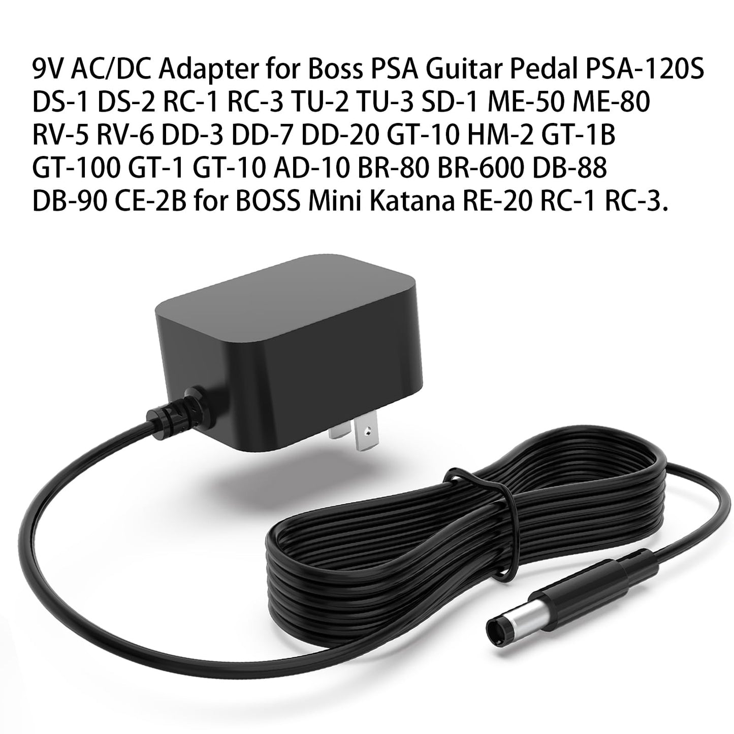 Adaptador de Corriente para Guitarra Boss 9 V Compatible con Pedales DS-1 SD-1 BD-2 RC-1 CH-1 DD-8 TU-3 MT-2 CS-3 PS-6 RC-5 AW-3 CE-5 BD-2W ST-2 MD-2